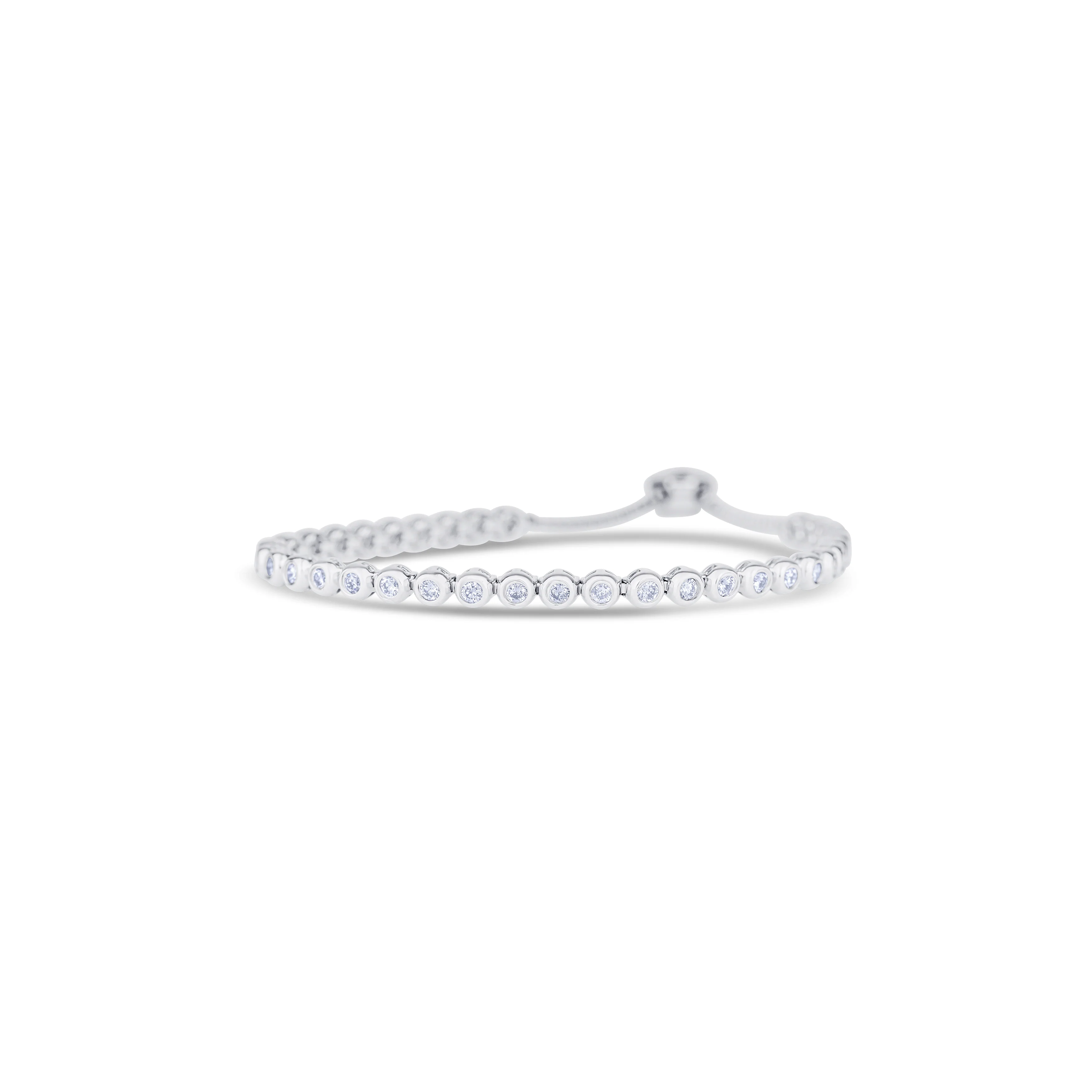 14K White Gold Round Cut Bezel Set Diamond Adjustable Bracelet - Image 2