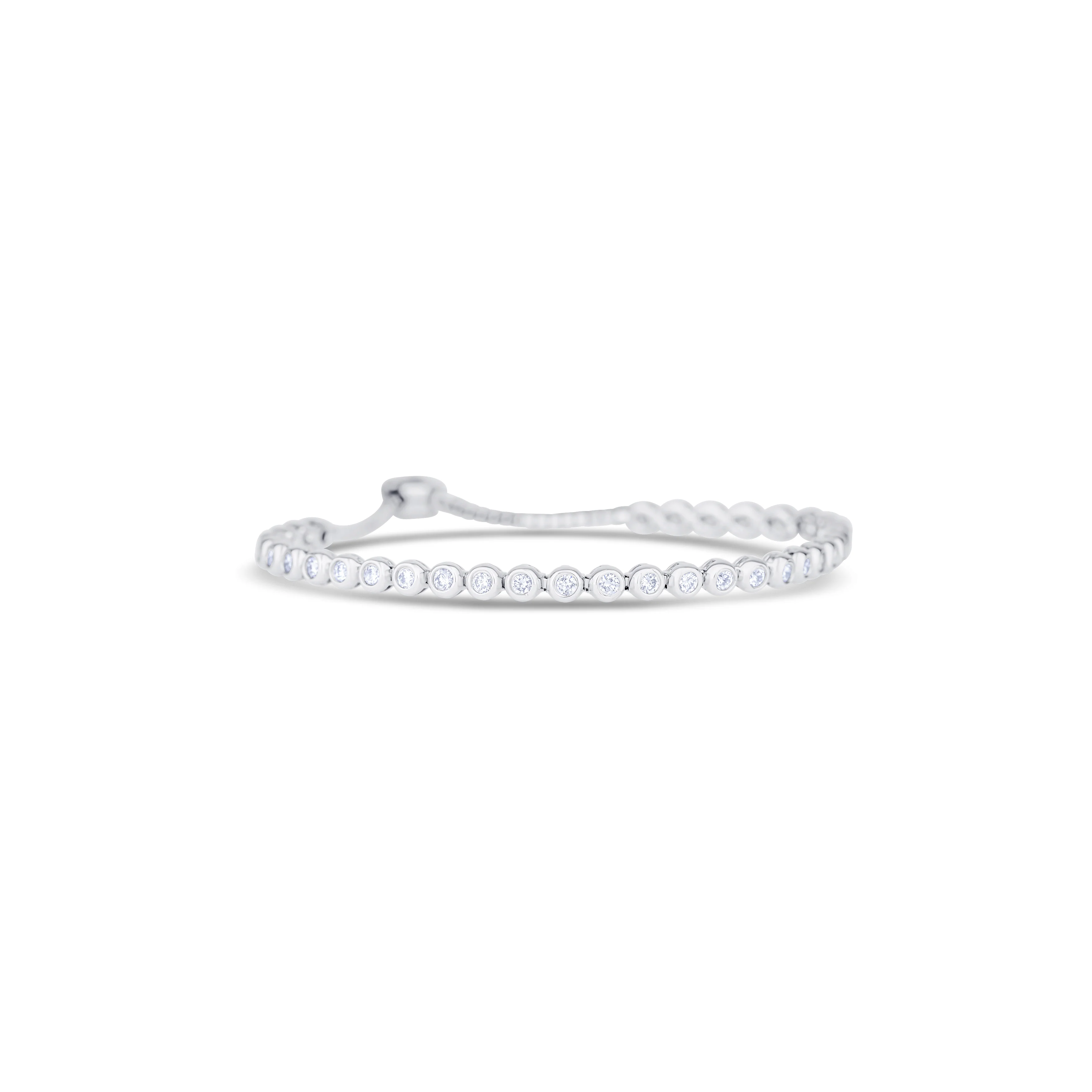14K White Gold Round Cut Bezel Set Diamond Adjustable Bracelet - Image 3