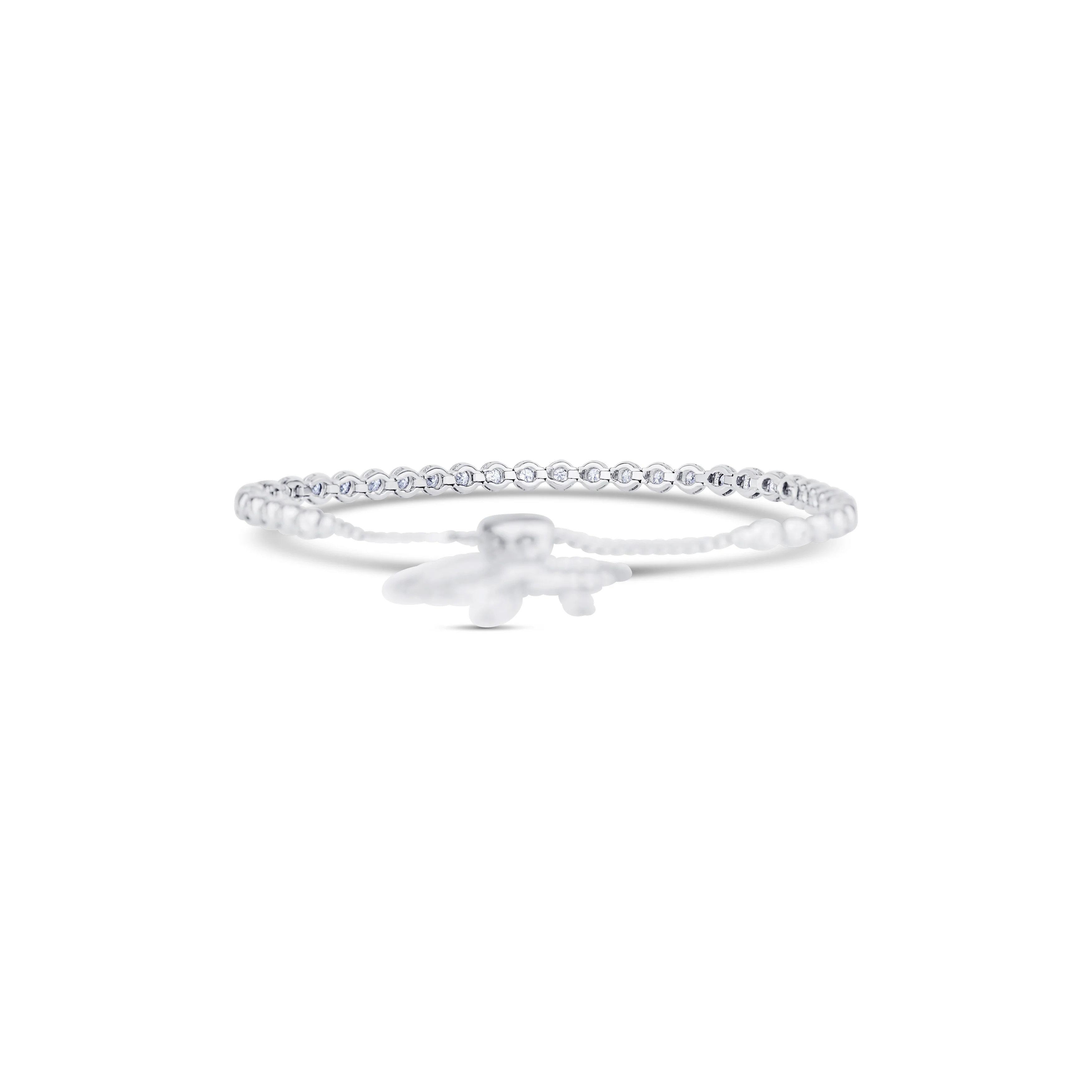 14K White Gold Round Cut Bezel Set Diamond Adjustable Bracelet - Image 4