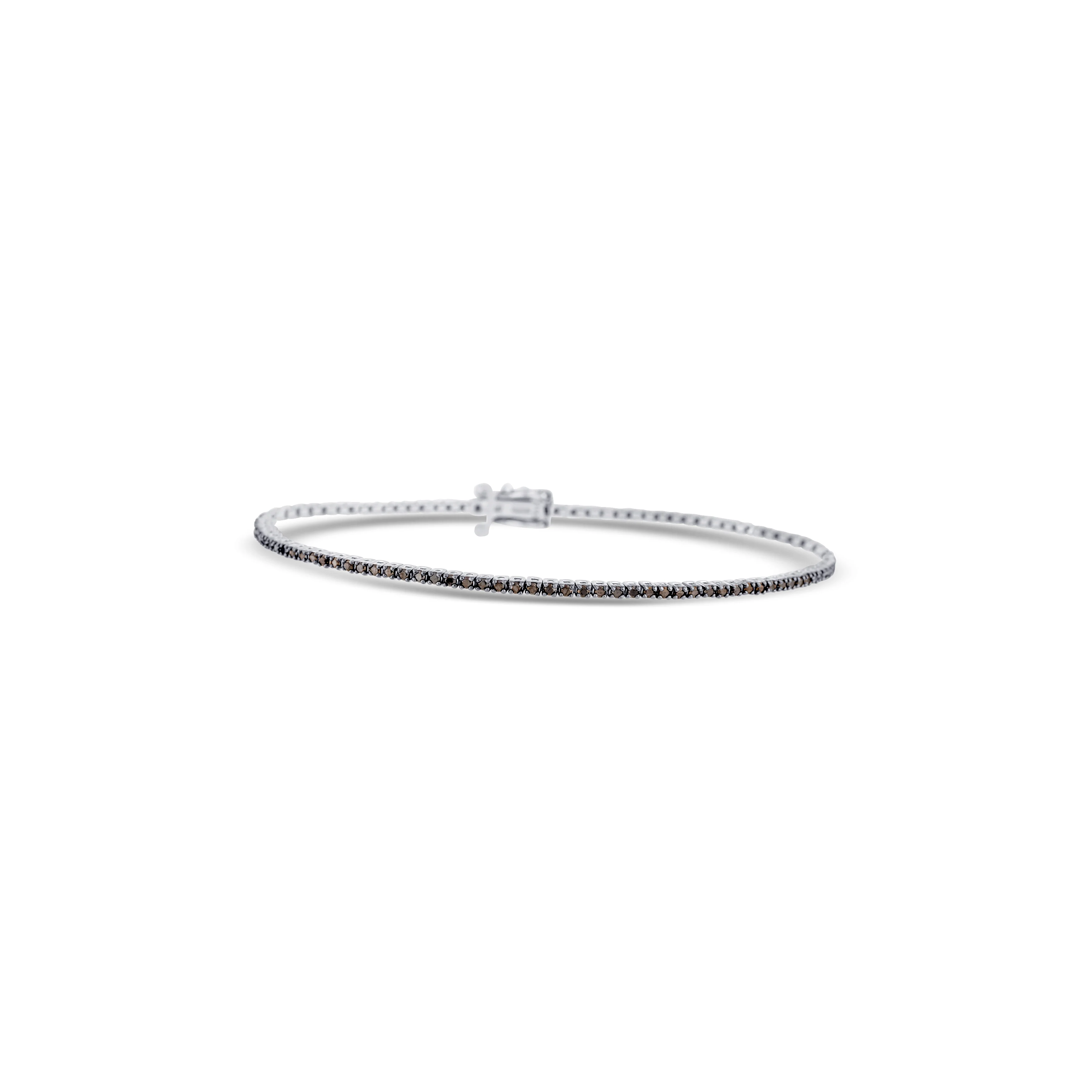 14K White Gold Round Cut Black Diamond Straight Line Bracelet