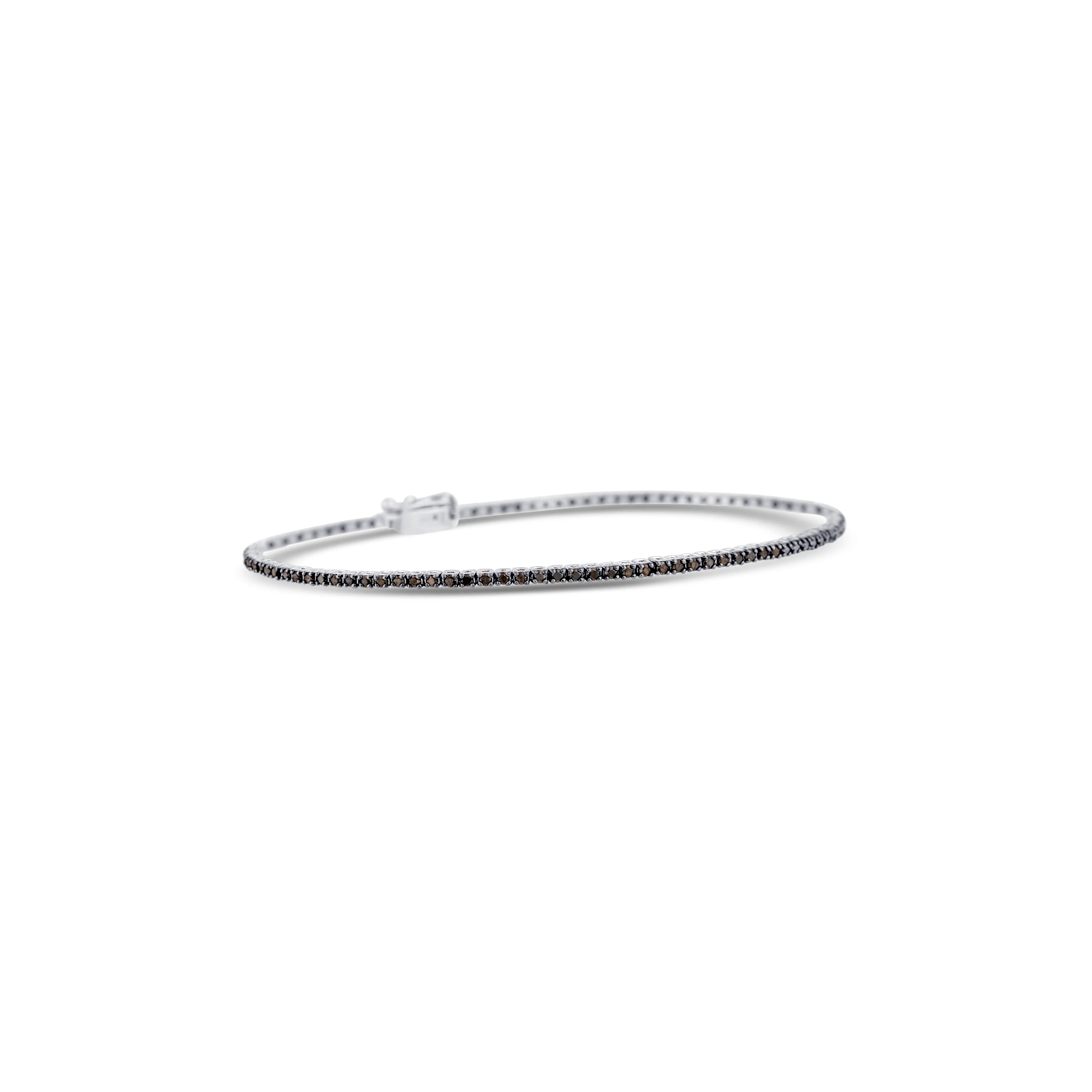 14K White Gold Round Cut Black Diamond Straight Line Bracelet - Image 3