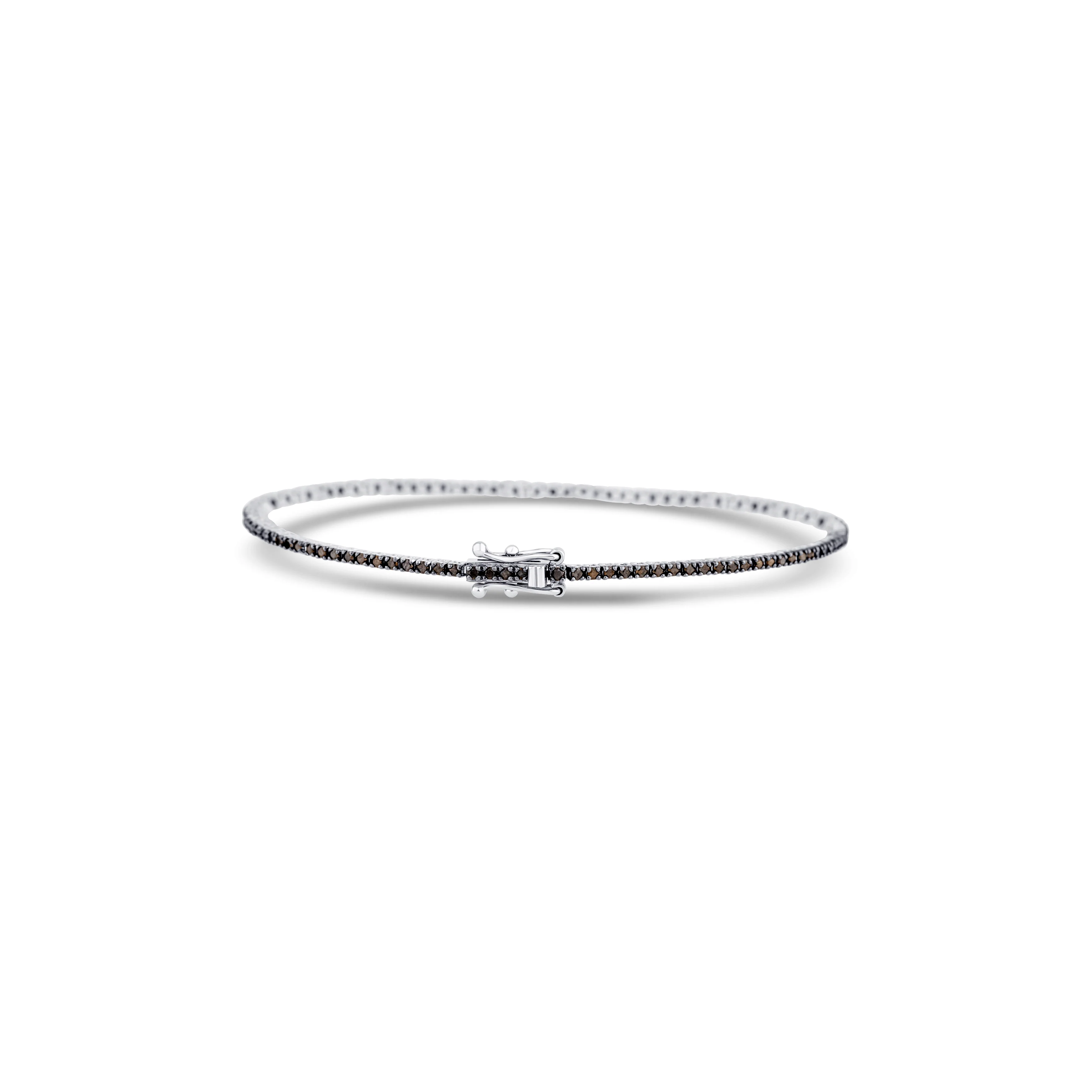 14K White Gold Round Cut Black Diamond Straight Line Bracelet - Image 4