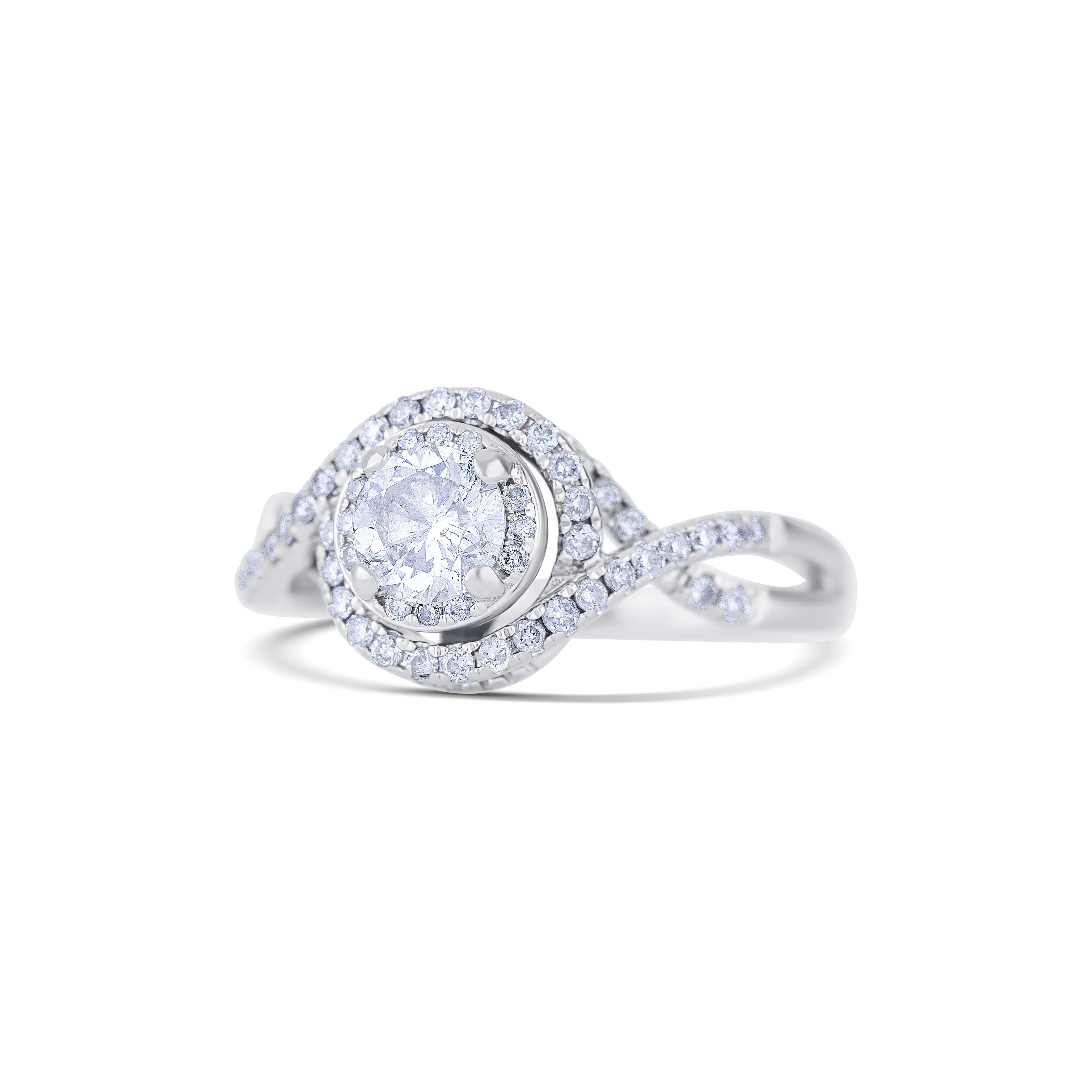 14K White Gold Round Center Diamond with Halo Engagement Ring - Image 2
