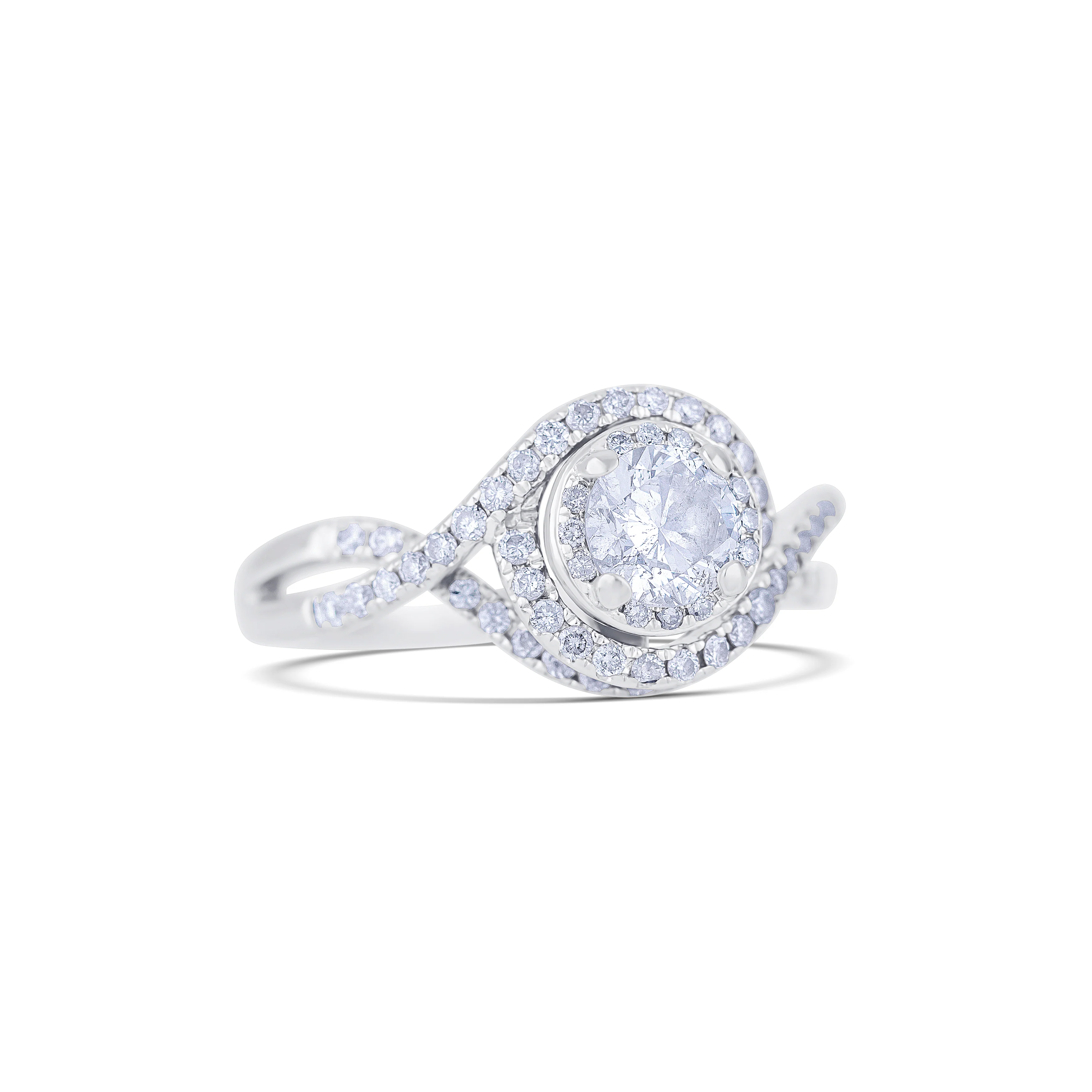14K White Gold Round Center Diamond with Halo Engagement Ring - Image 3