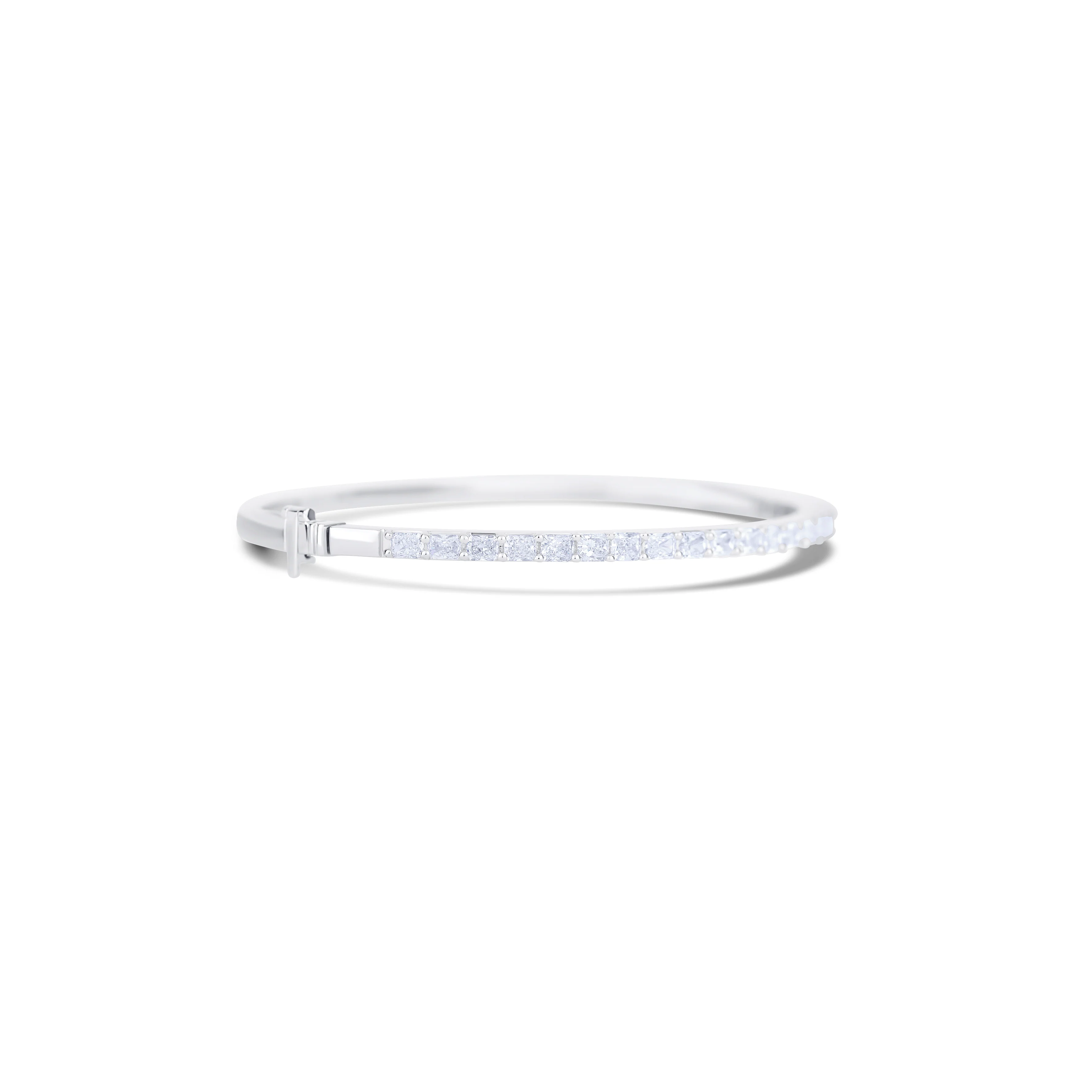 14K White Gold Round Cut Diamond Halfway Bangle Bracelet - Image 3