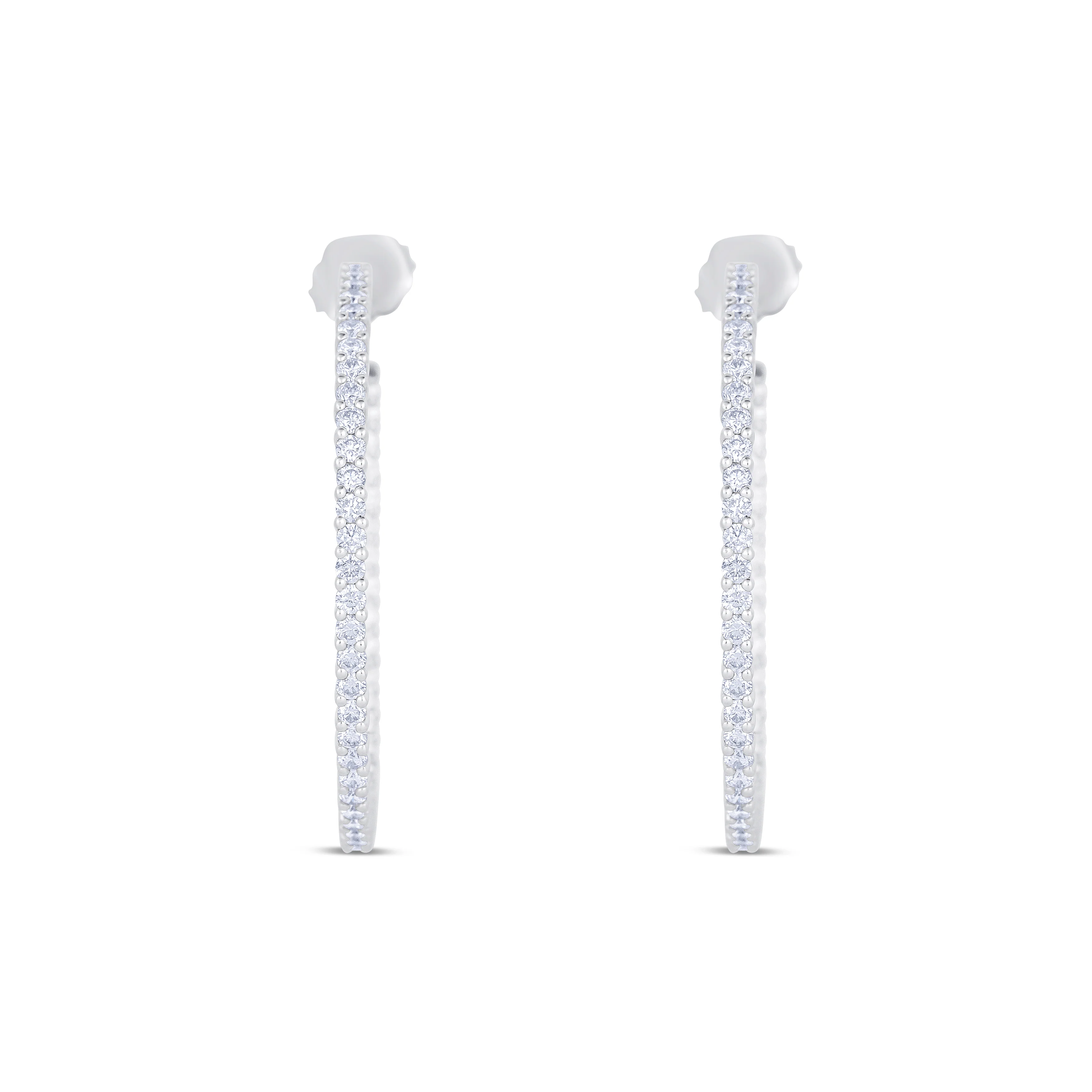 14K White Gold Round Cut Diamond Inside Out Hoop Earrings