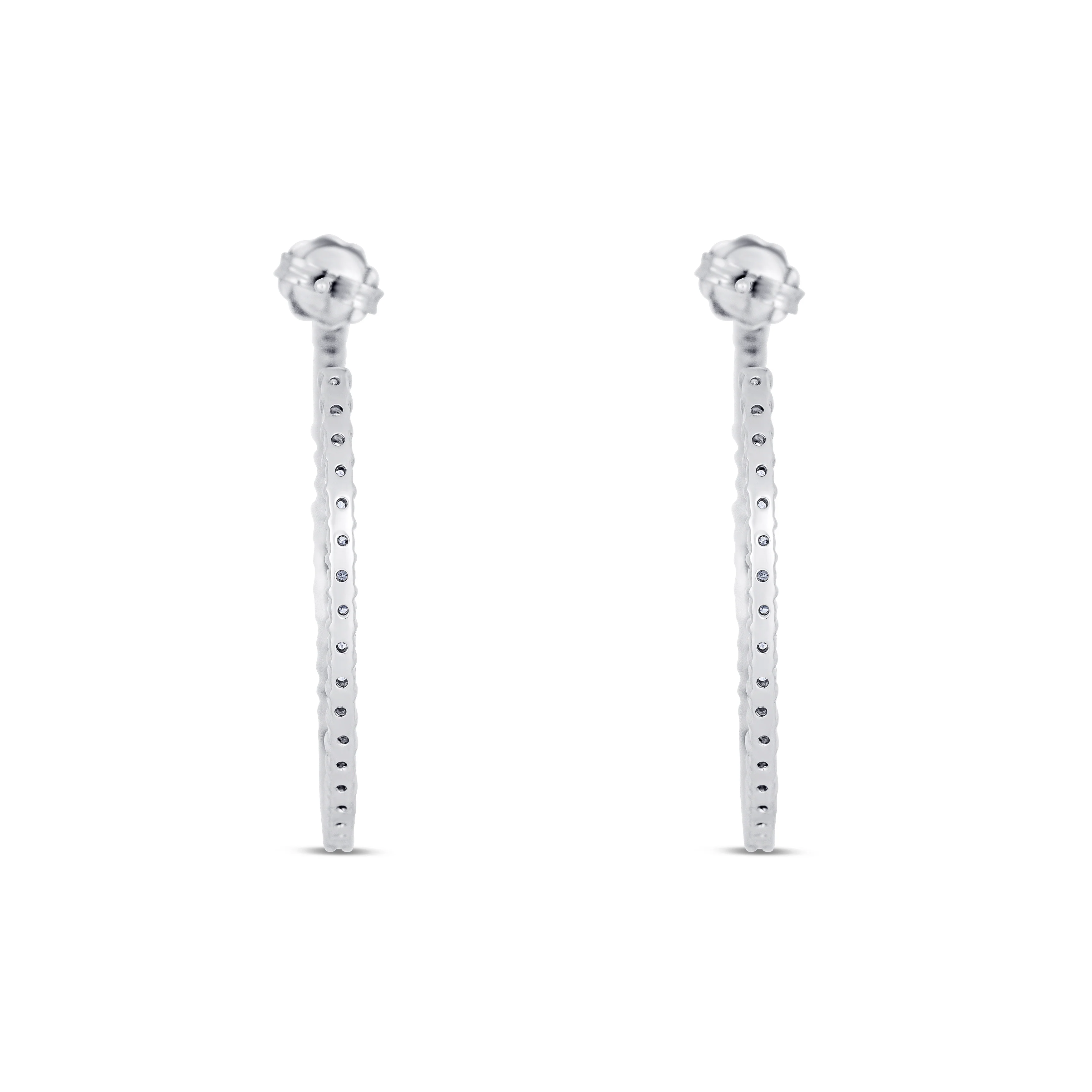 14K White Gold Round Cut Diamond Inside Out Hoop Earrings - Image 4