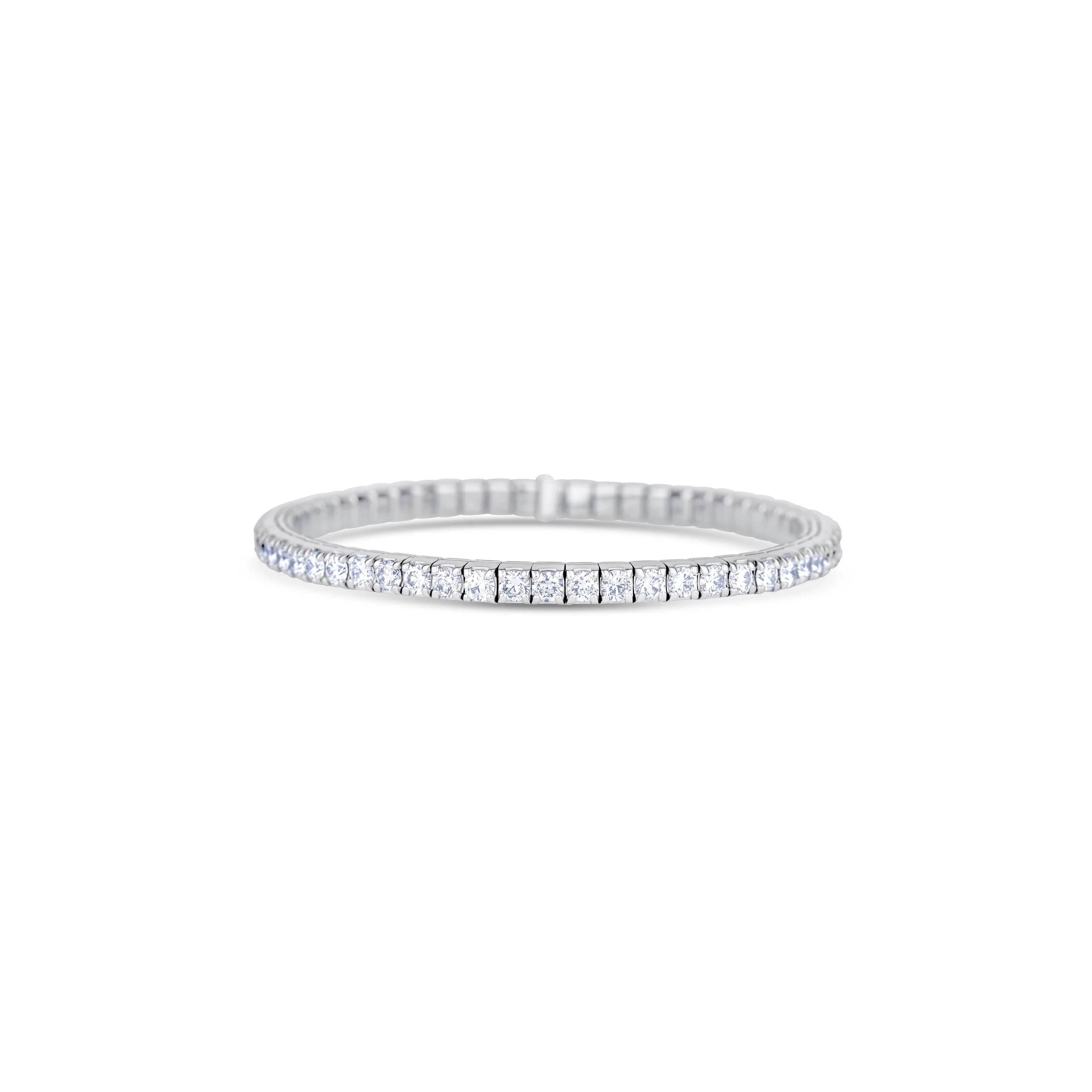14K White Gold Round Cut Diamond Stretch Bracelet