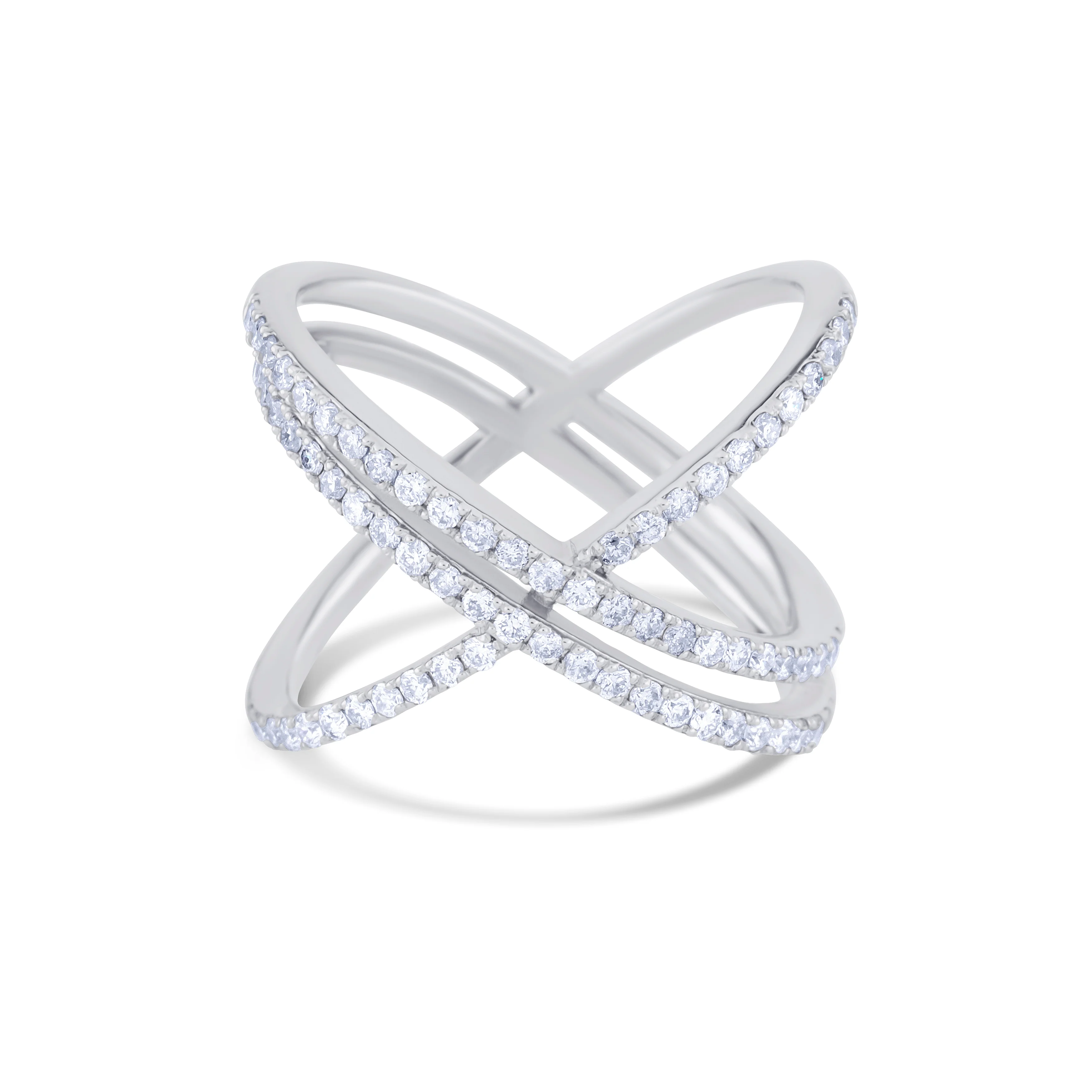 14K White Gold Round Cut Diamonds in a Single and Double Row Ring