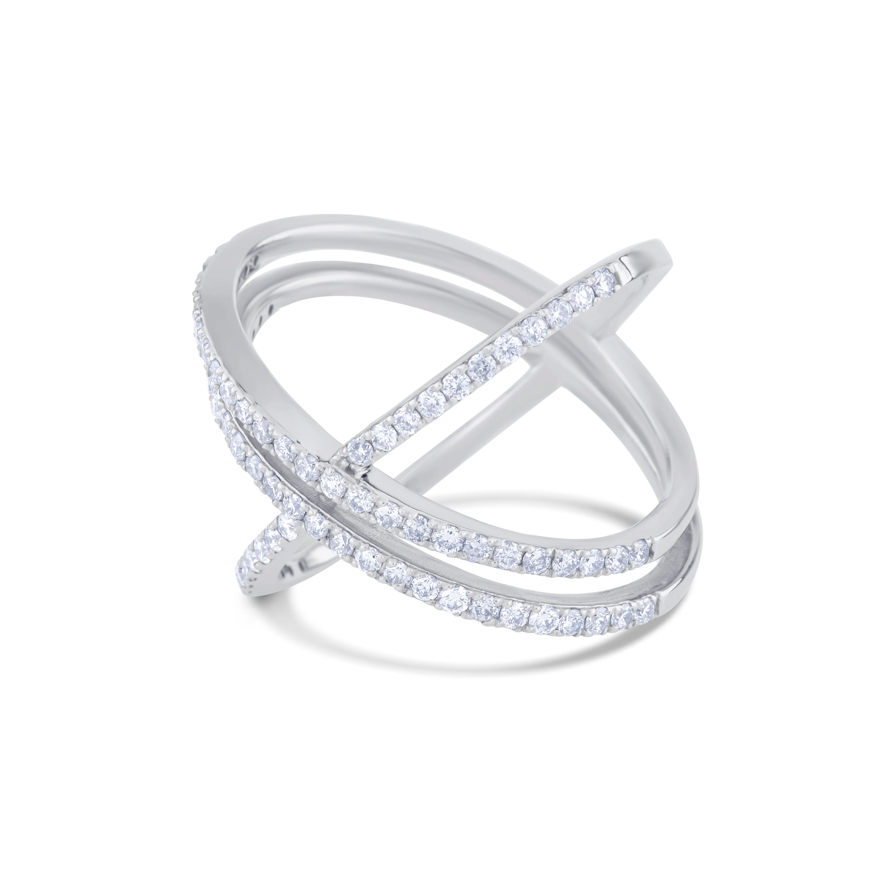 14K White Gold Round Cut Diamonds in a Single and Double Row Ring - Image 2