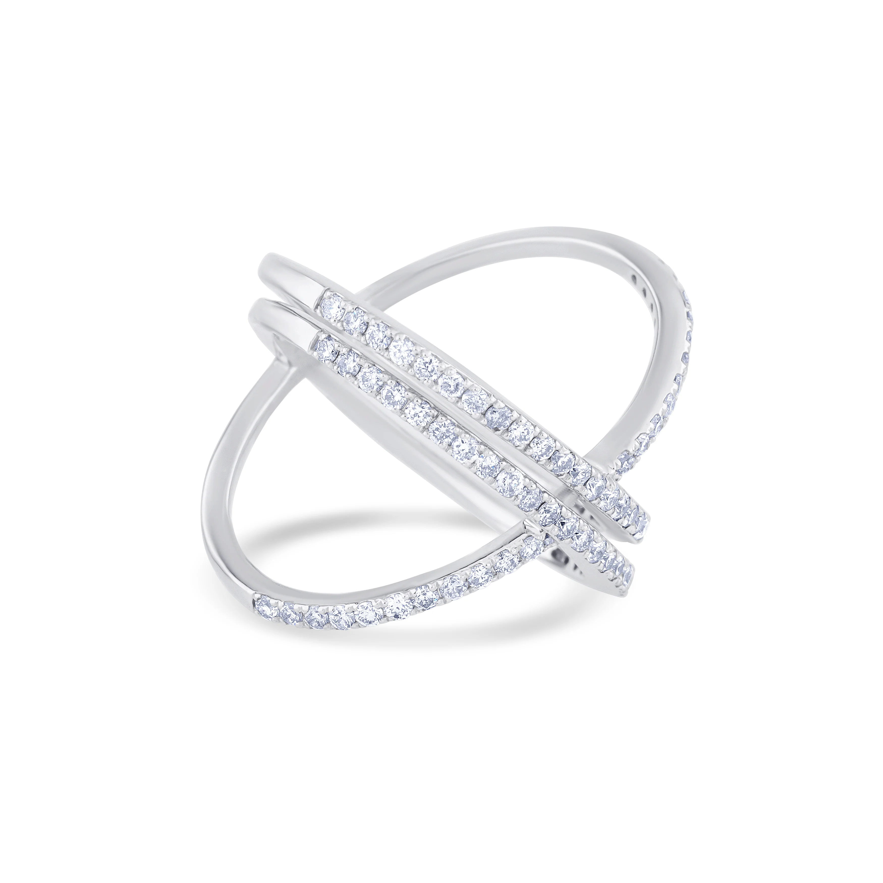 14K White Gold Round Cut Diamonds in a Single and Double Row Ring - Image 3