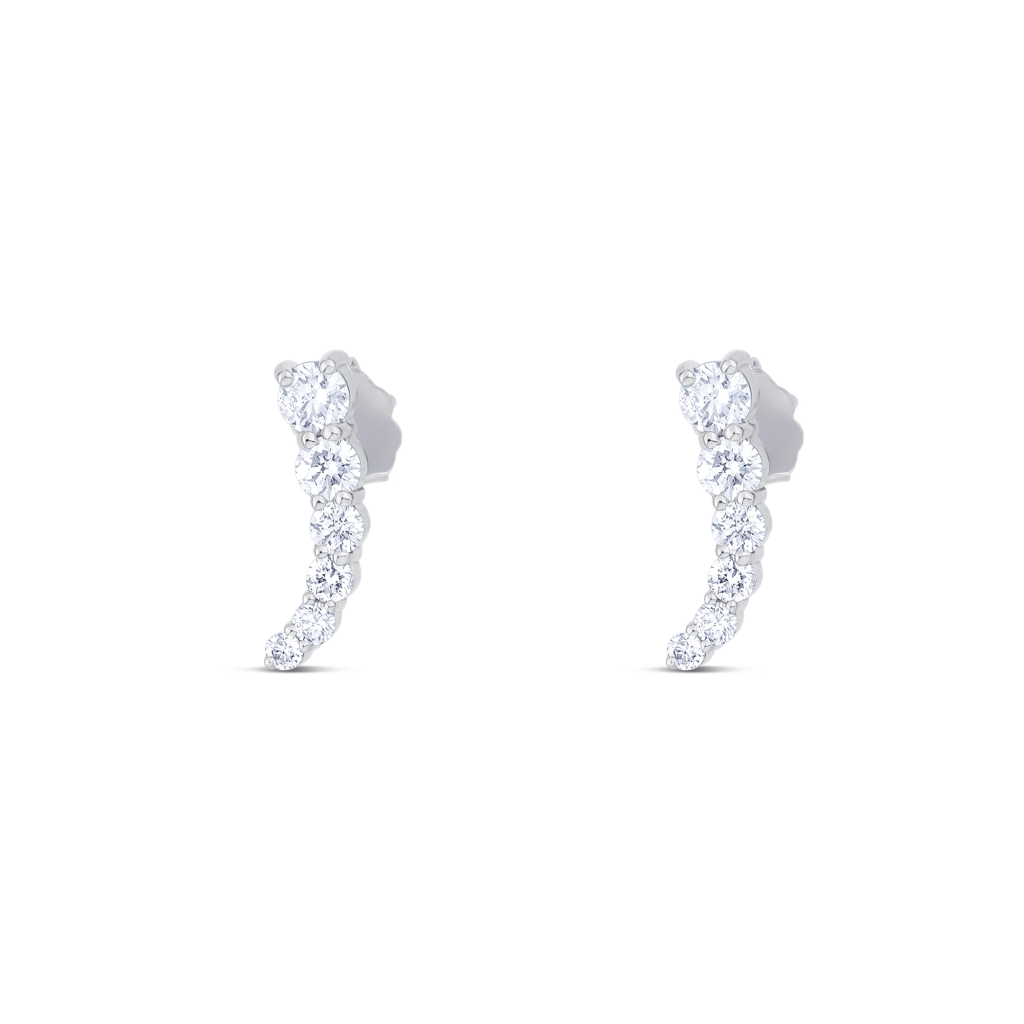 14K White Gold Round Cut Diamonds on Stud Climber Earrings - Image 2