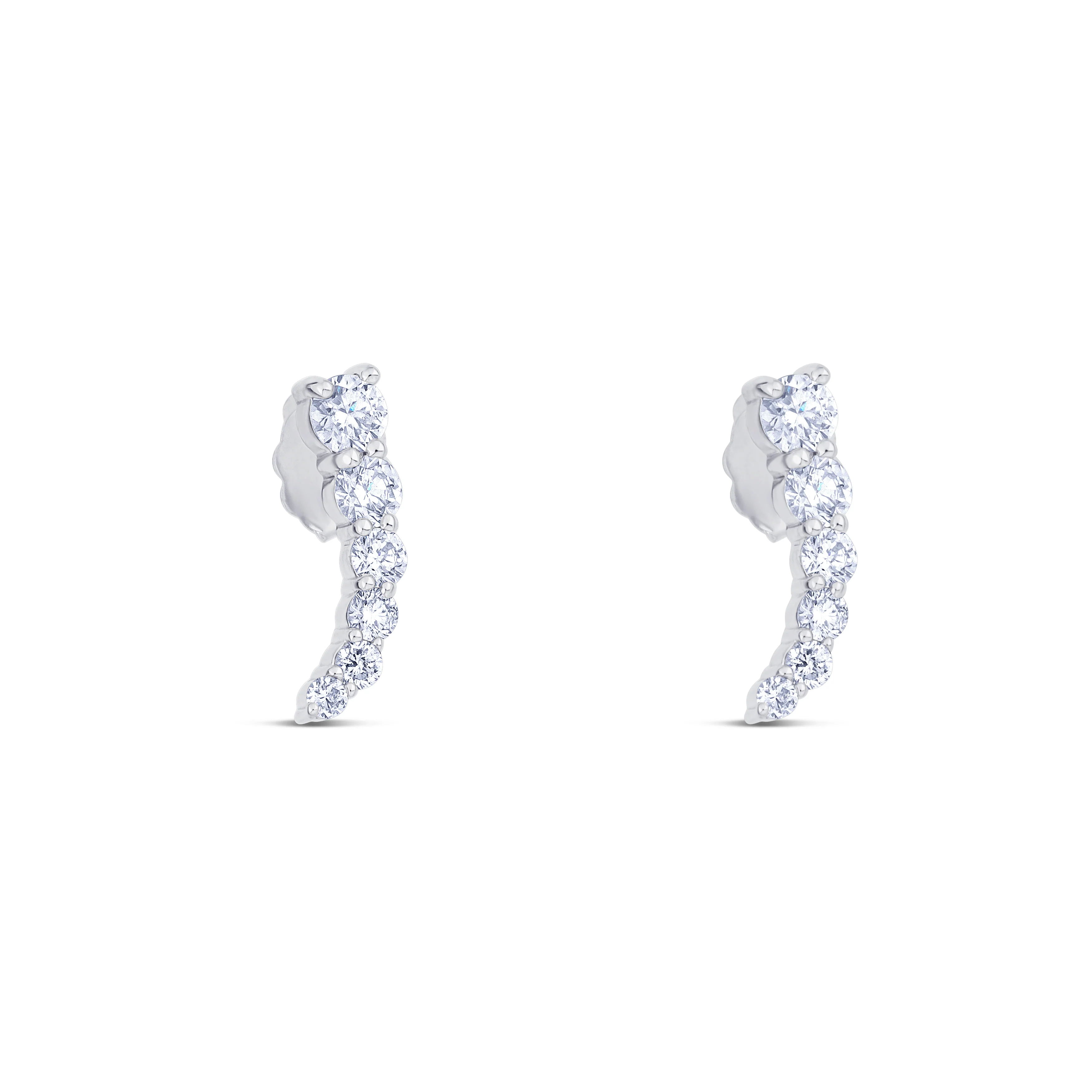 14K White Gold Round Cut Diamonds on Stud Climber Earrings - Image 3