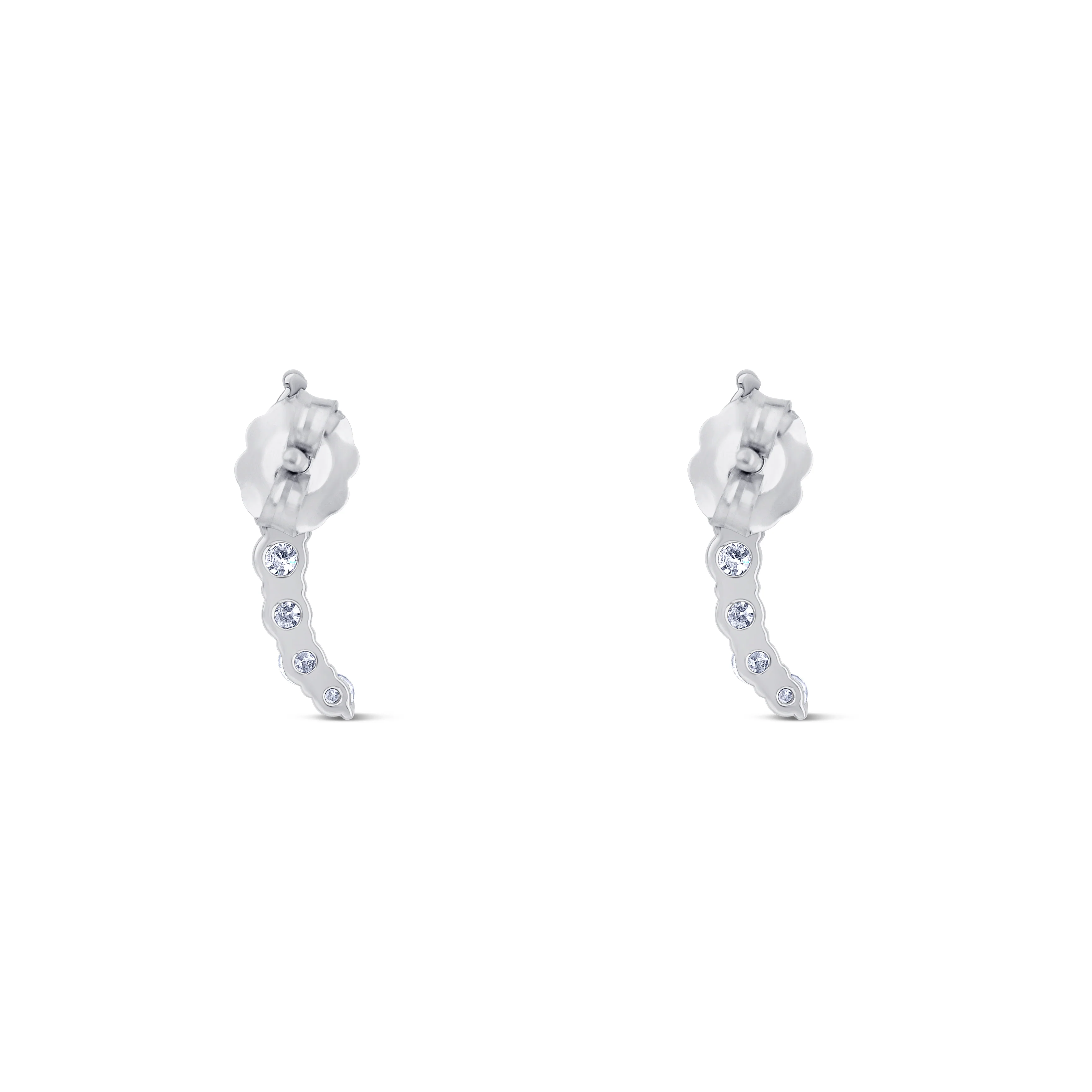 14K White Gold Round Cut Diamonds on Stud Climber Earrings - Image 4