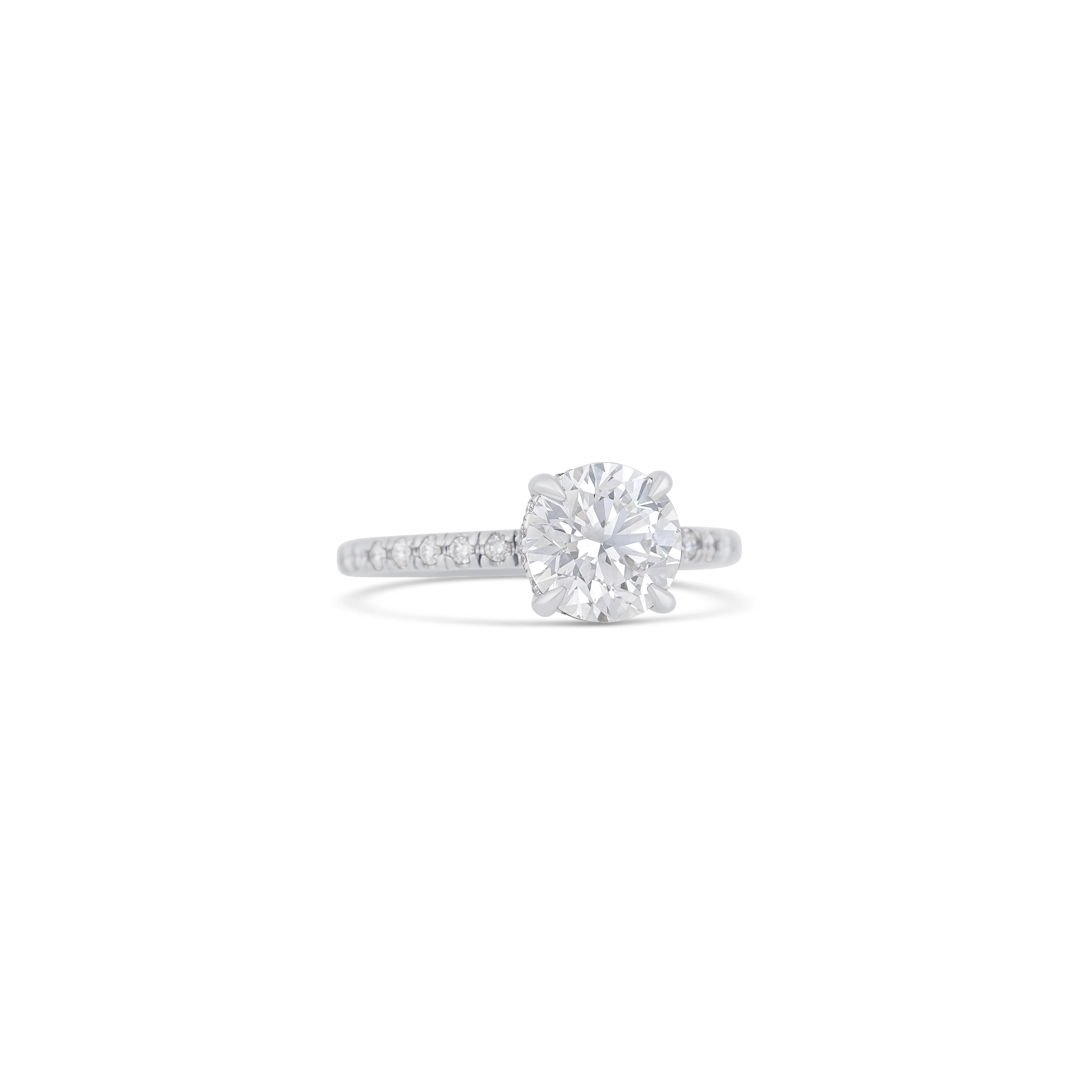 14K White Gold Round Diamond and Hidden Halo Diamond Accent Engagement Ring - Image 3