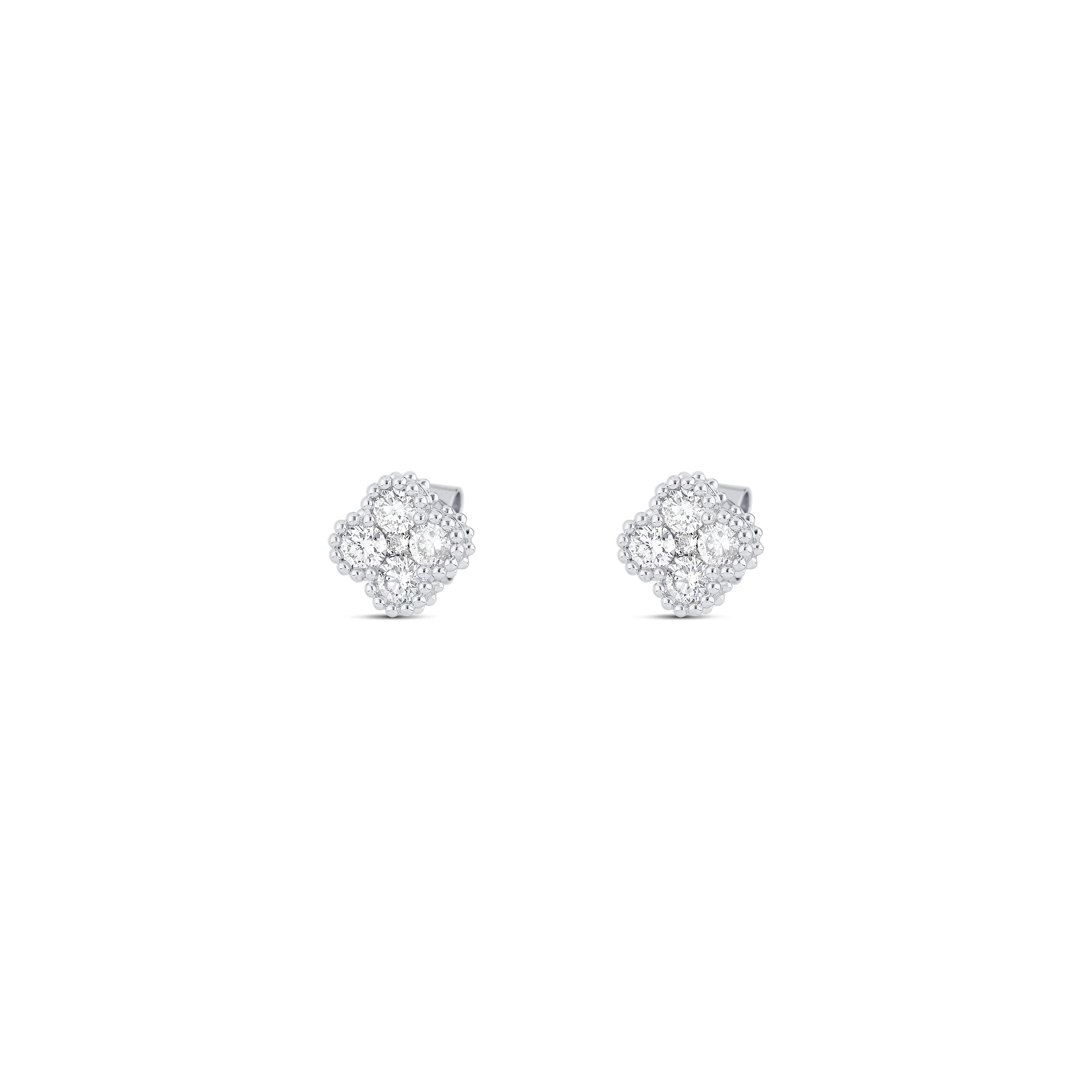 14K White Gold Round Diamond Cluster Stud Earrings - Image 2
