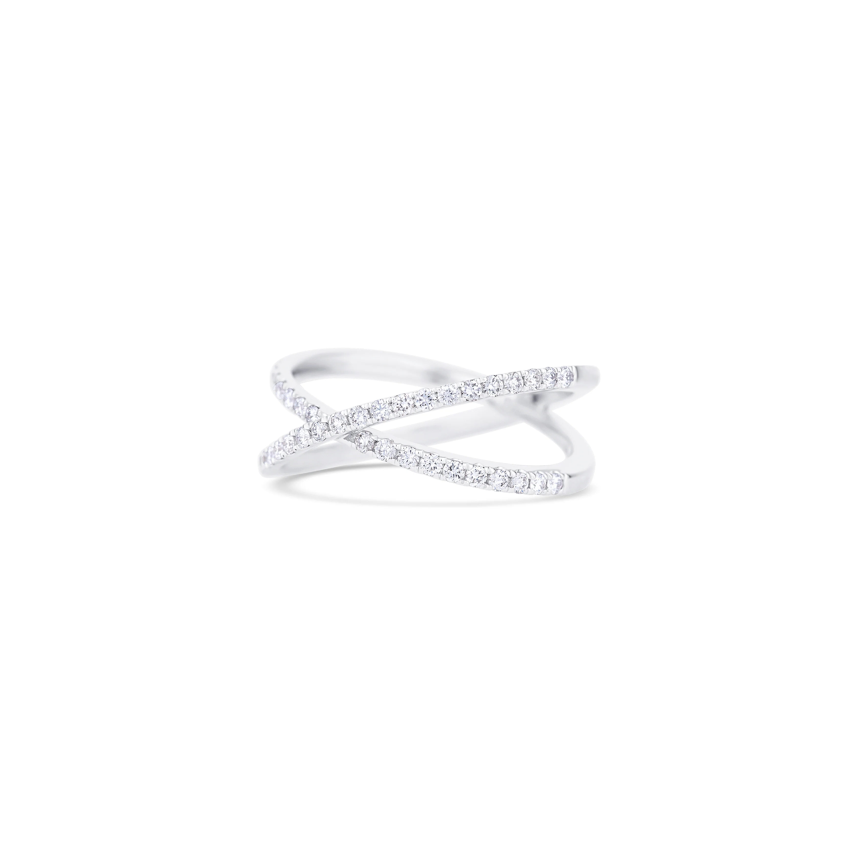 14K White Gold Round Diamond Criss-Cross Ring - Image 2