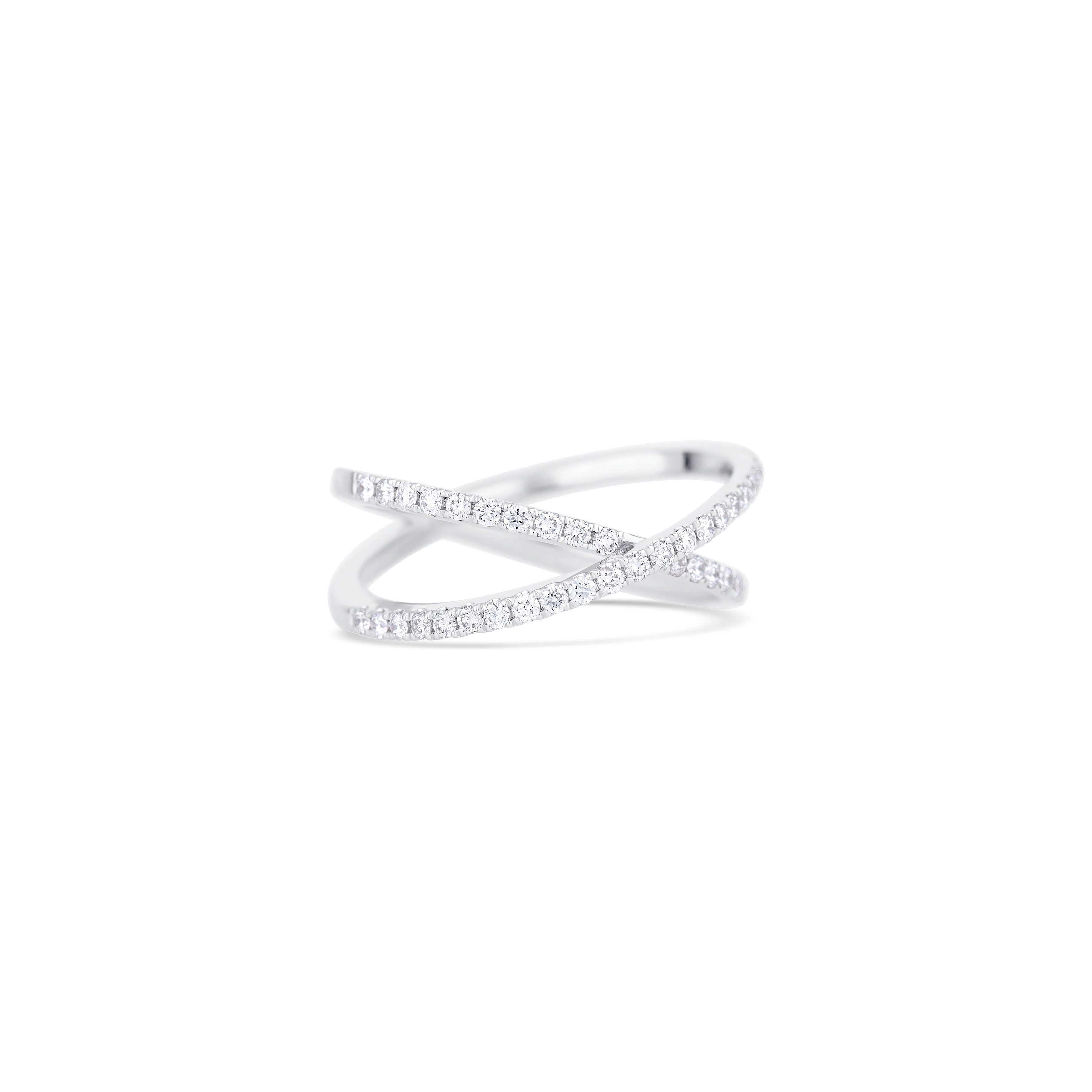 14K White Gold Round Diamond Criss-Cross Ring - Image 3