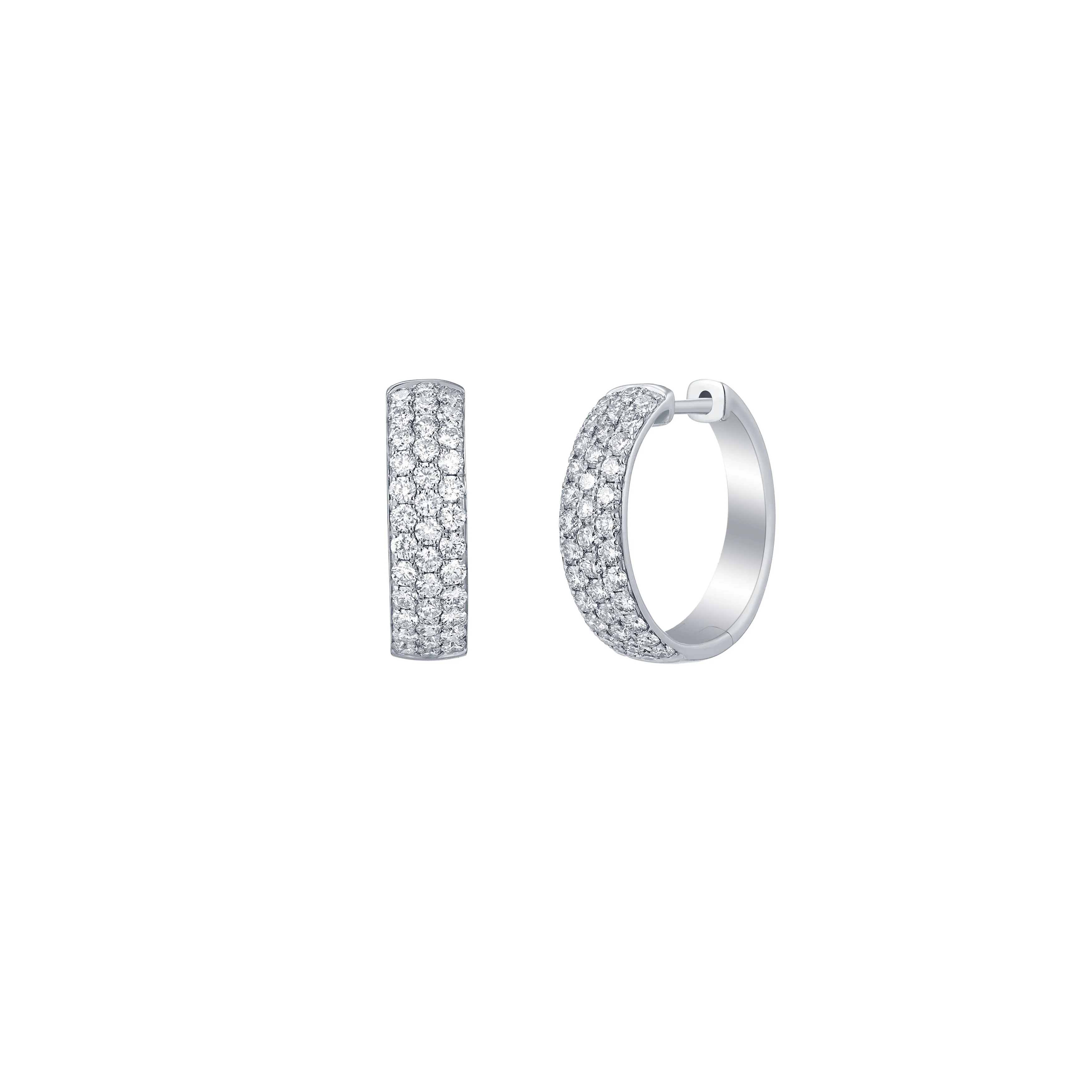 14K White Gold Round Diamond Hoop Earrings 1.44CTW