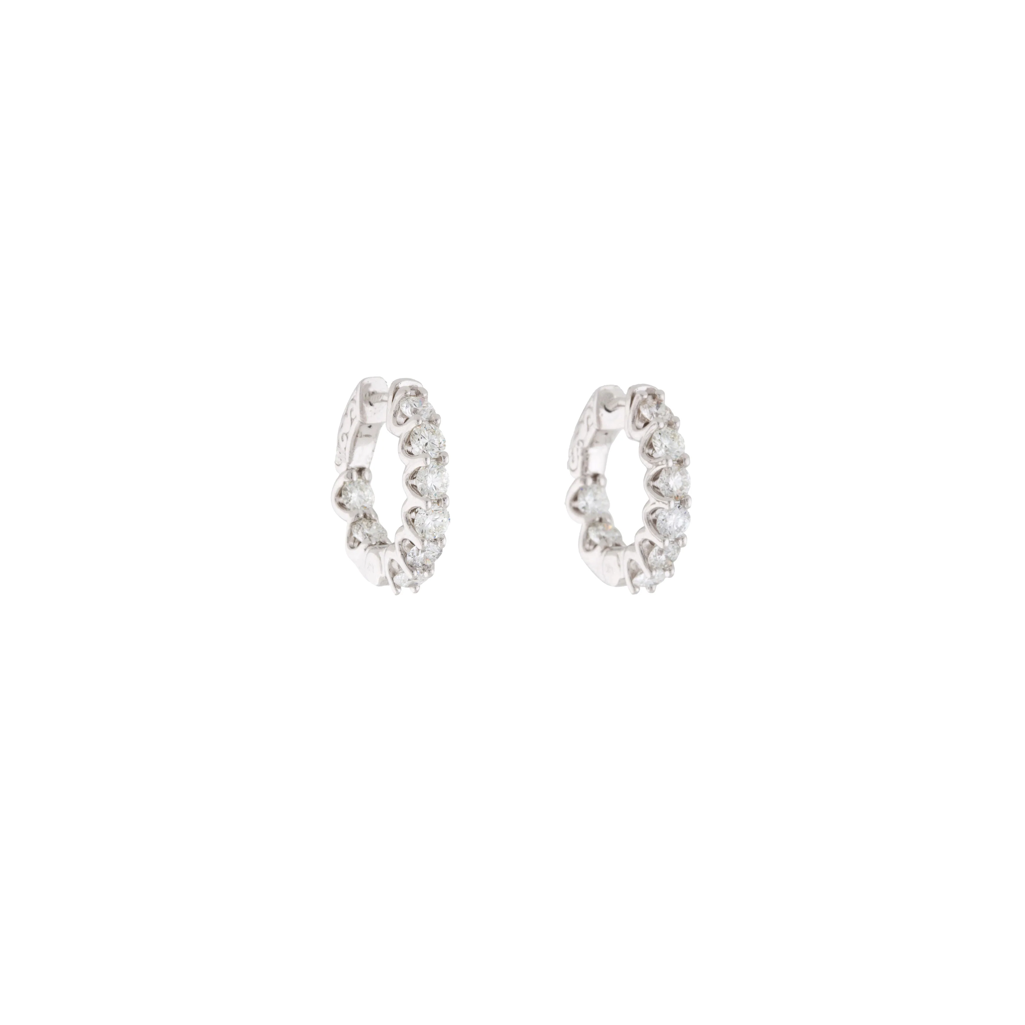 14K White Gold Round Diamond Hoop Earrings 2.42CTW