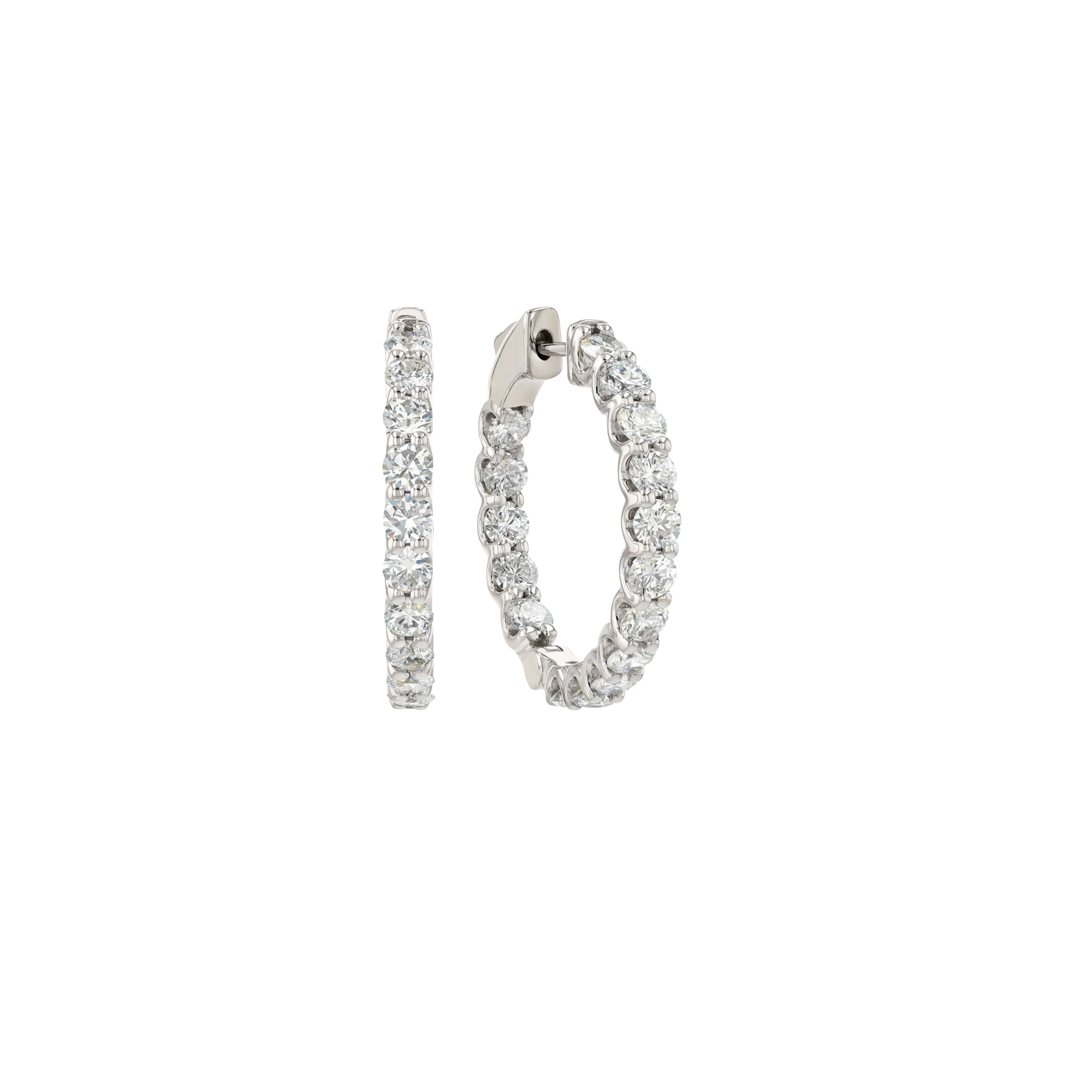 14K White Gold Round Diamond Hoop Earrings 3.15CTW