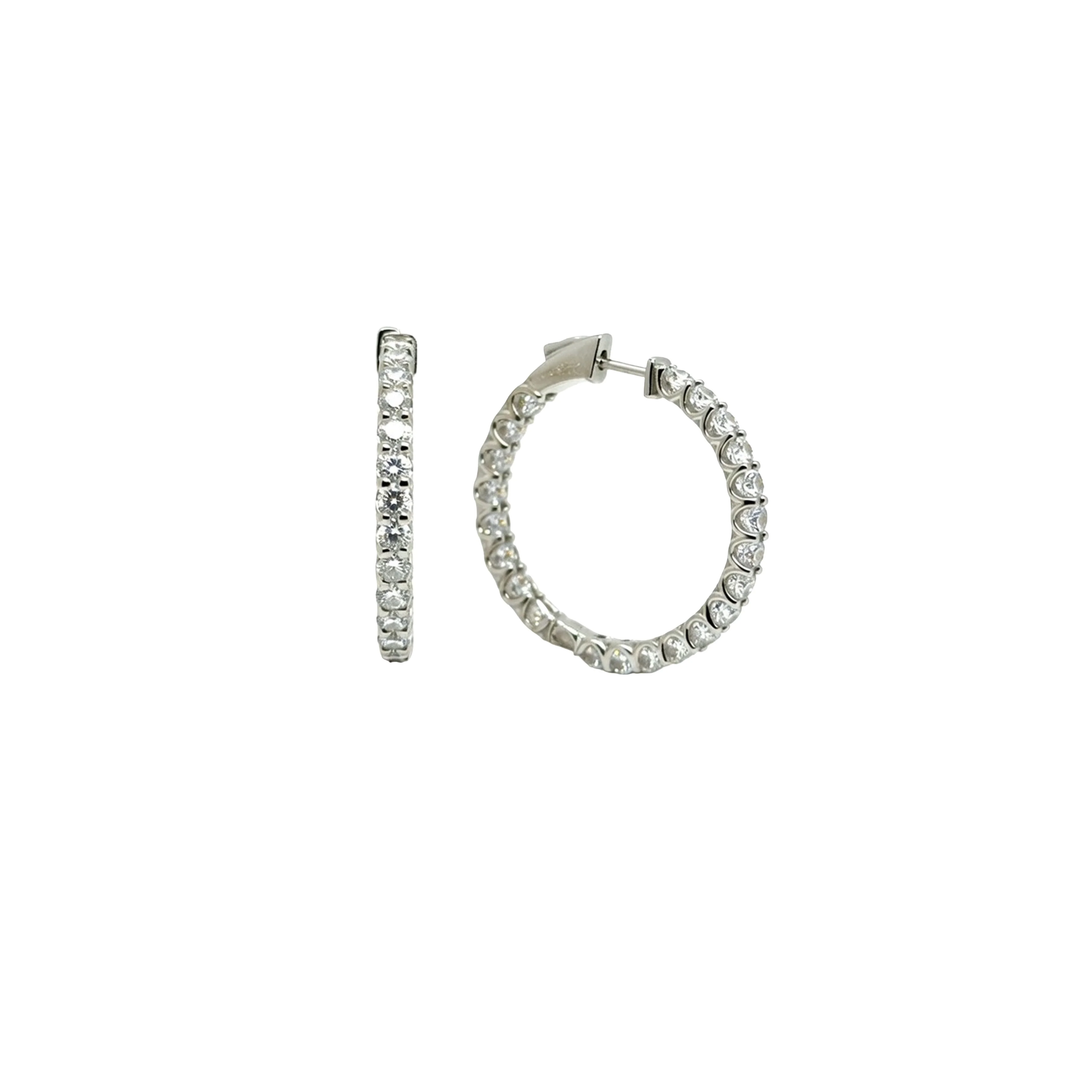 14K White Gold Round Diamond Hoop Earrings 4.36CTW