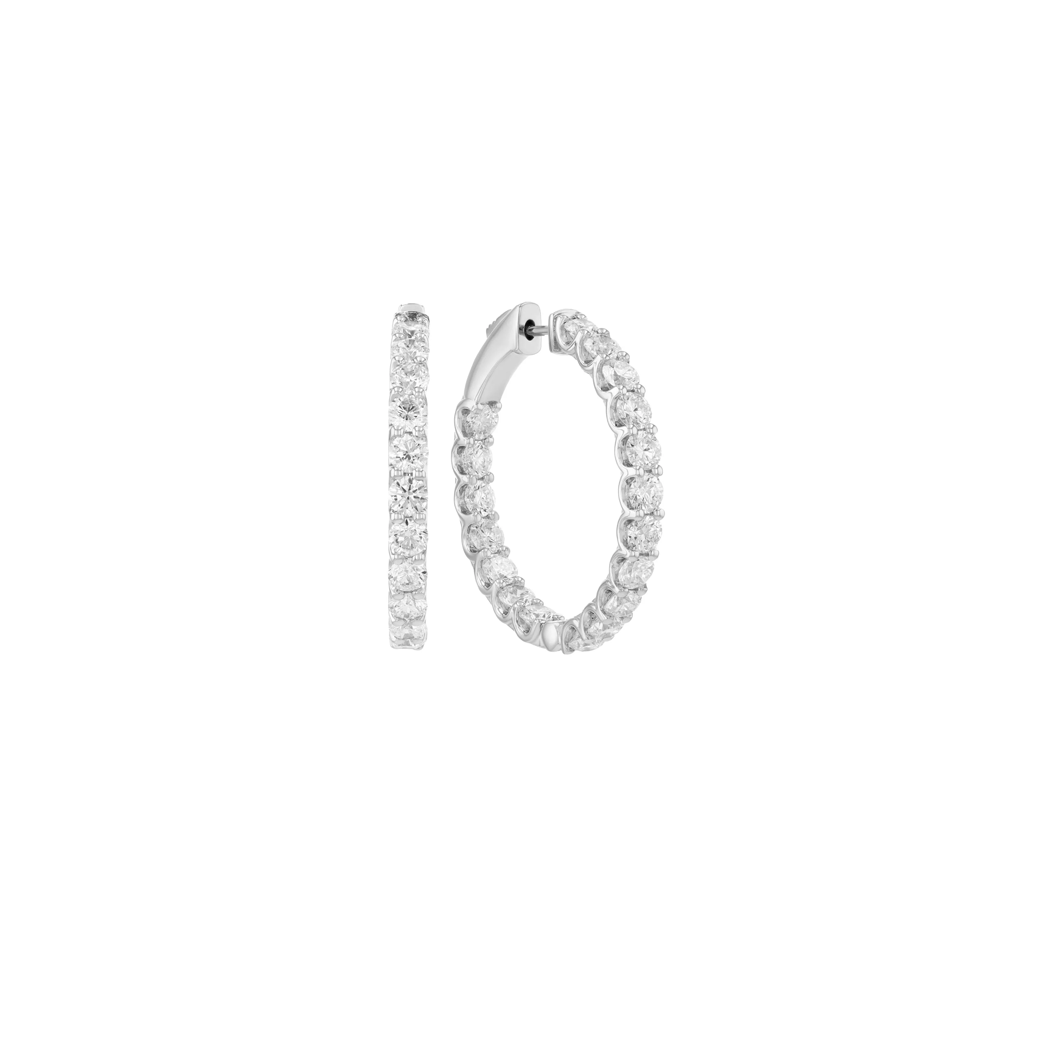 14K White Gold Round Diamond Hoop Earrings 5.4CTW