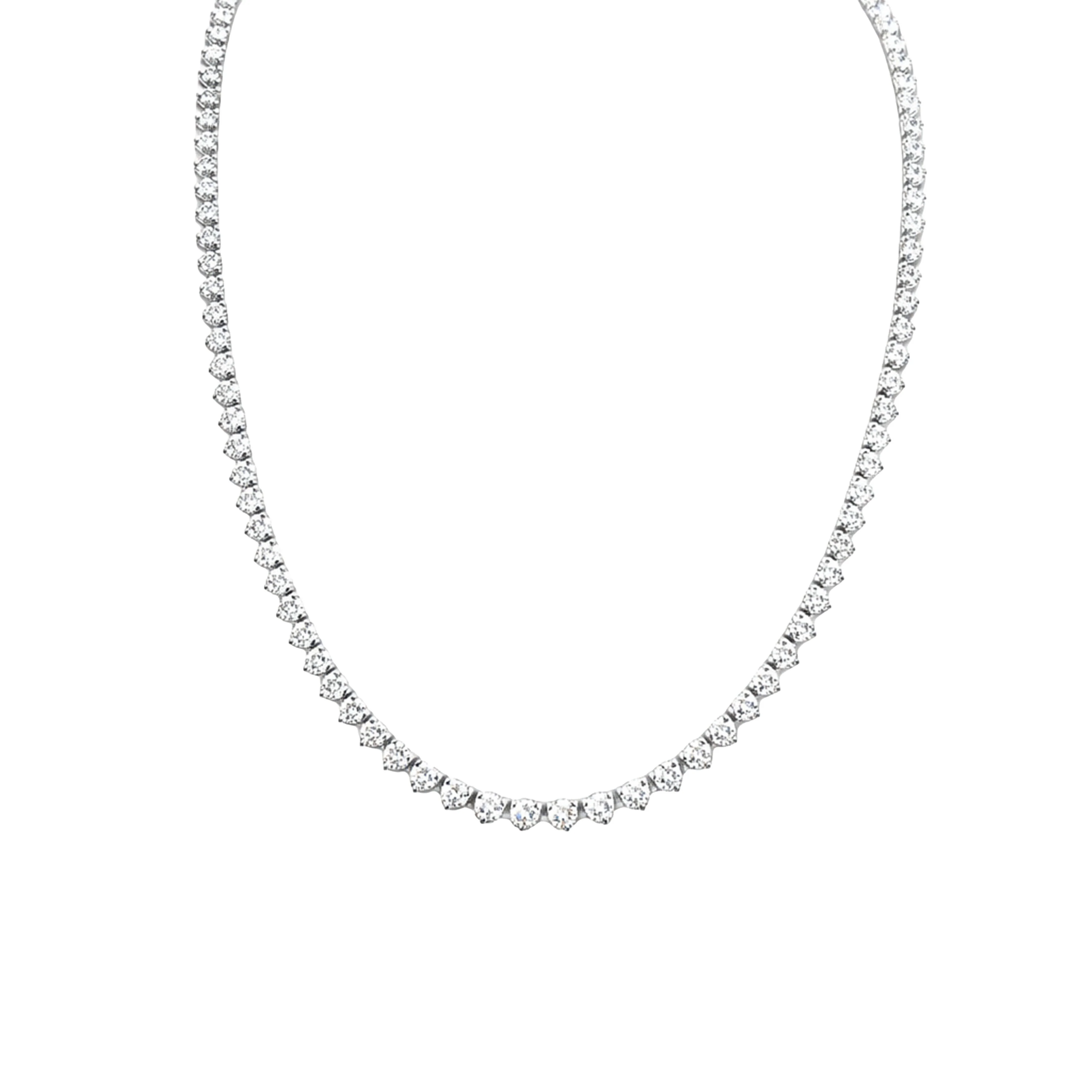 14K White Gold Round Diamond Line Necklace 10.2CTW