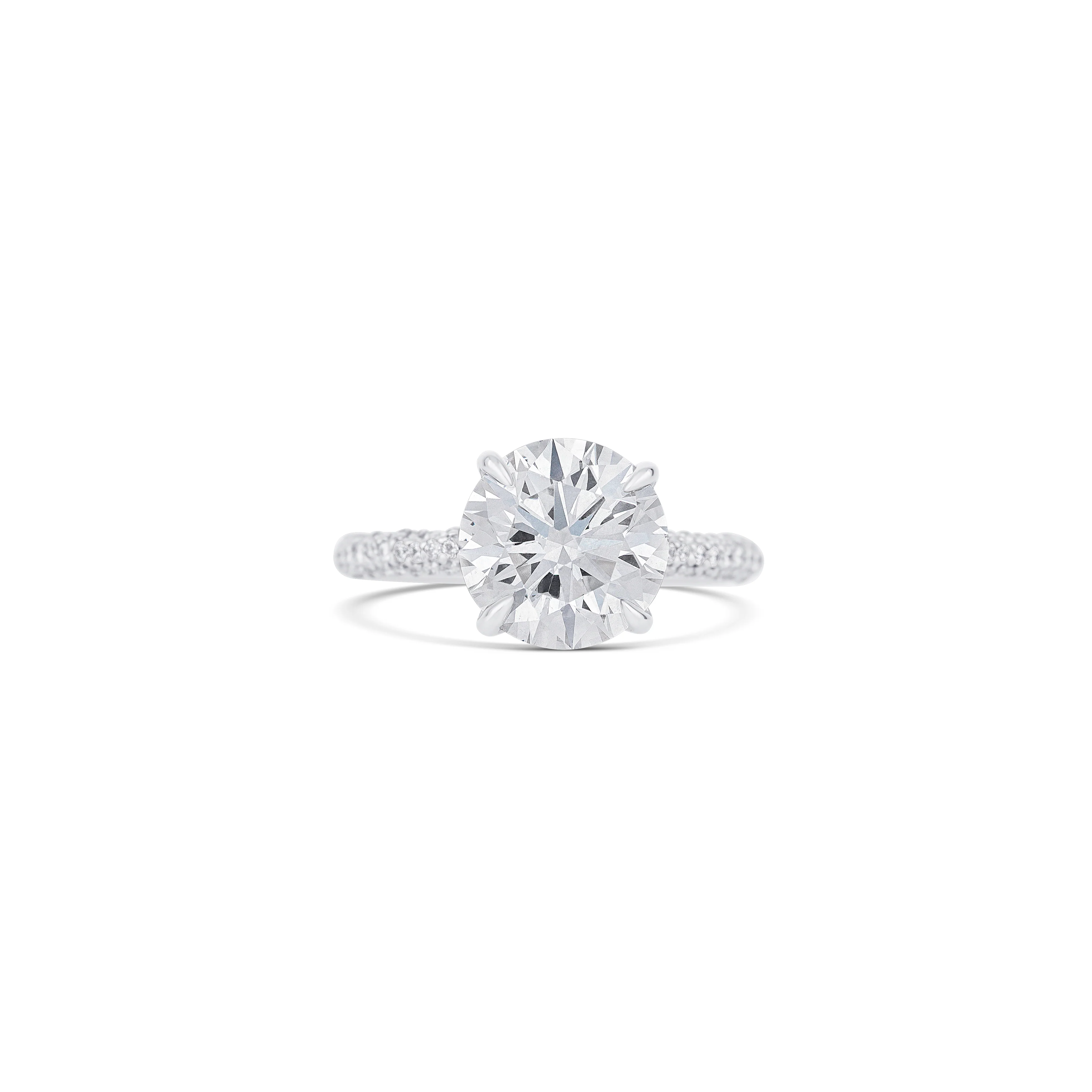 14K White Gold Round Diamond Three-Row Pave Engagement Ring