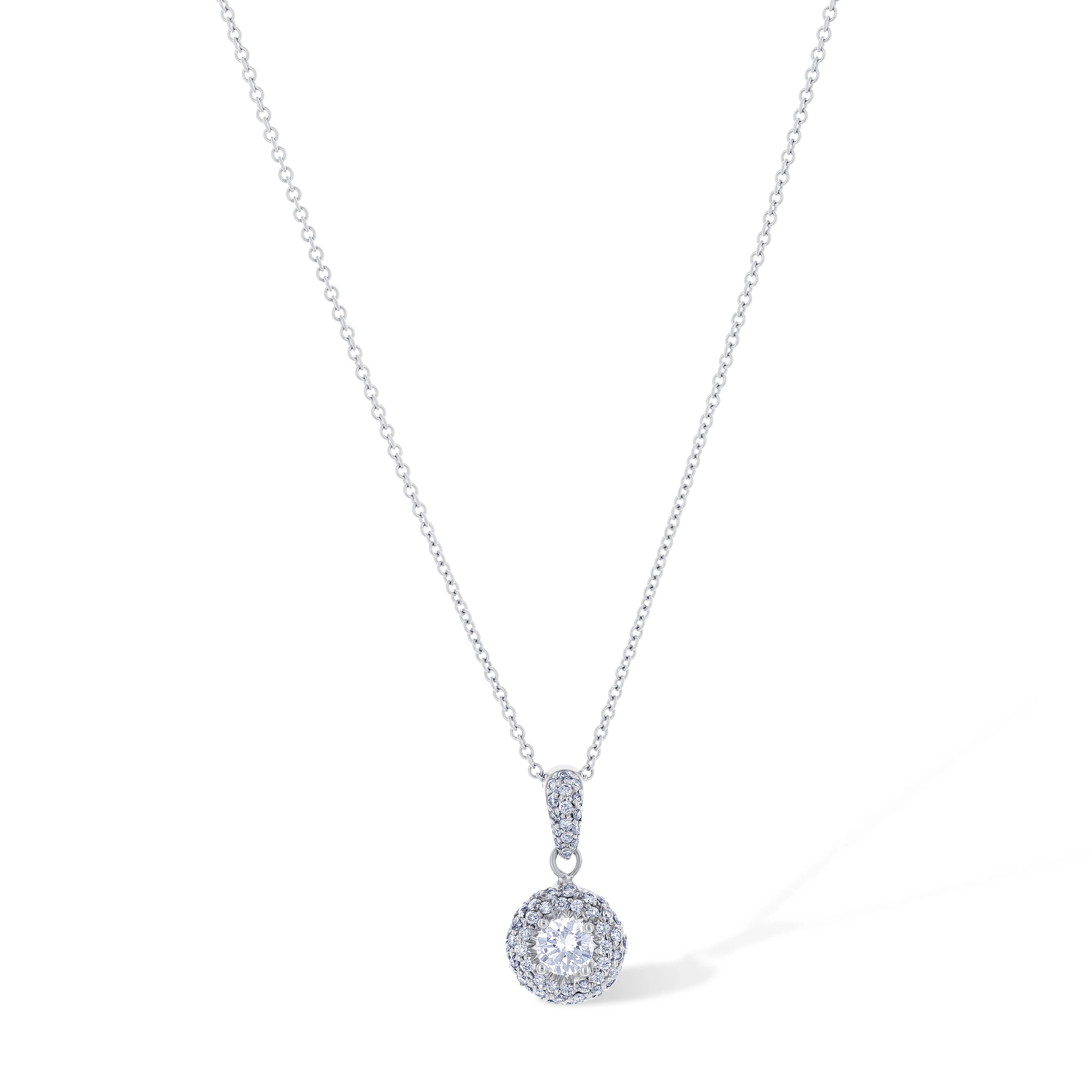 14K White Gold Round Diamond with Side Stones Pendant - Image 2