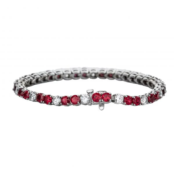 14K White Gold Ruby And Diamond Prong Set Bracelet - Image 3