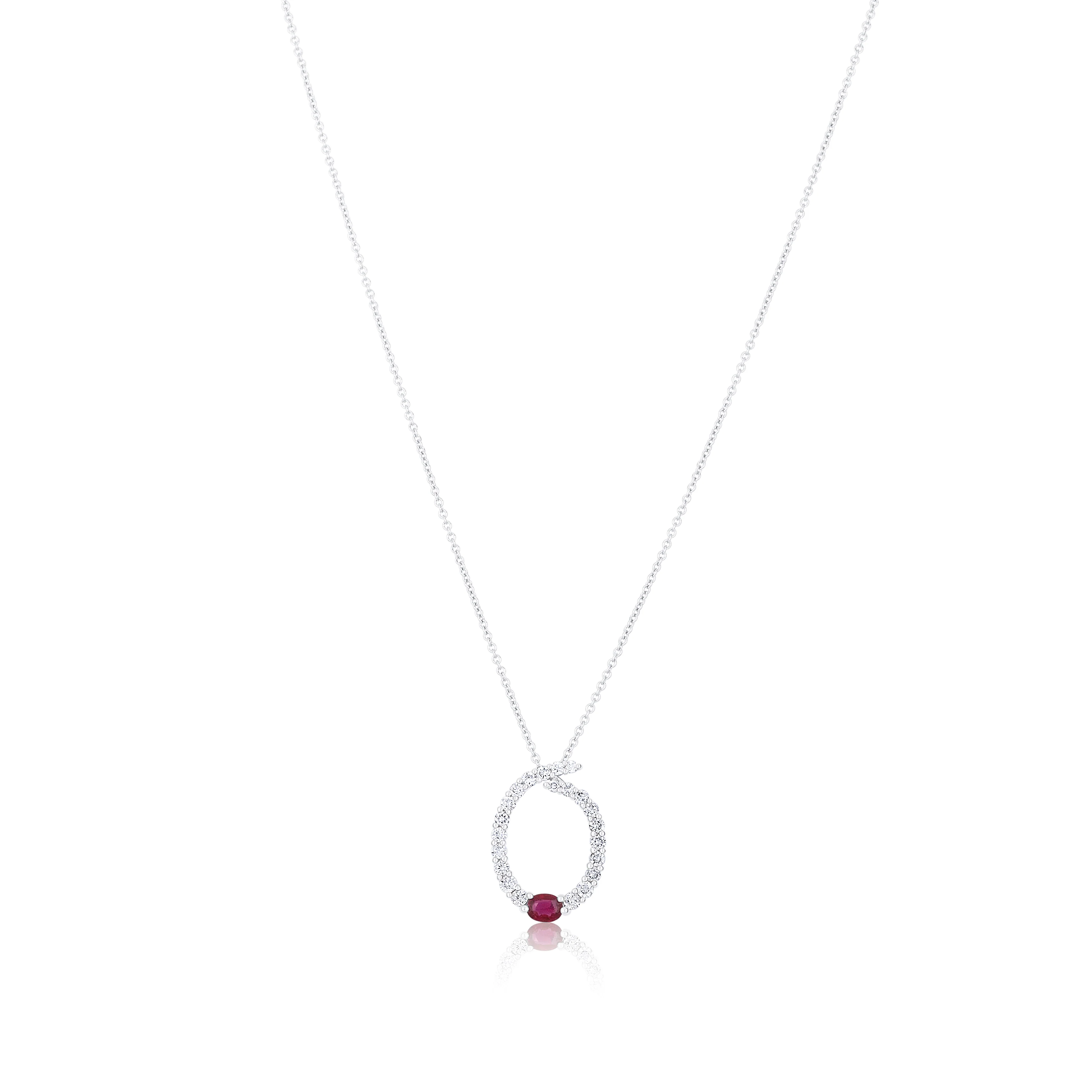 14K White Gold Ruby & Diamond Pendant Necklace - Image 2