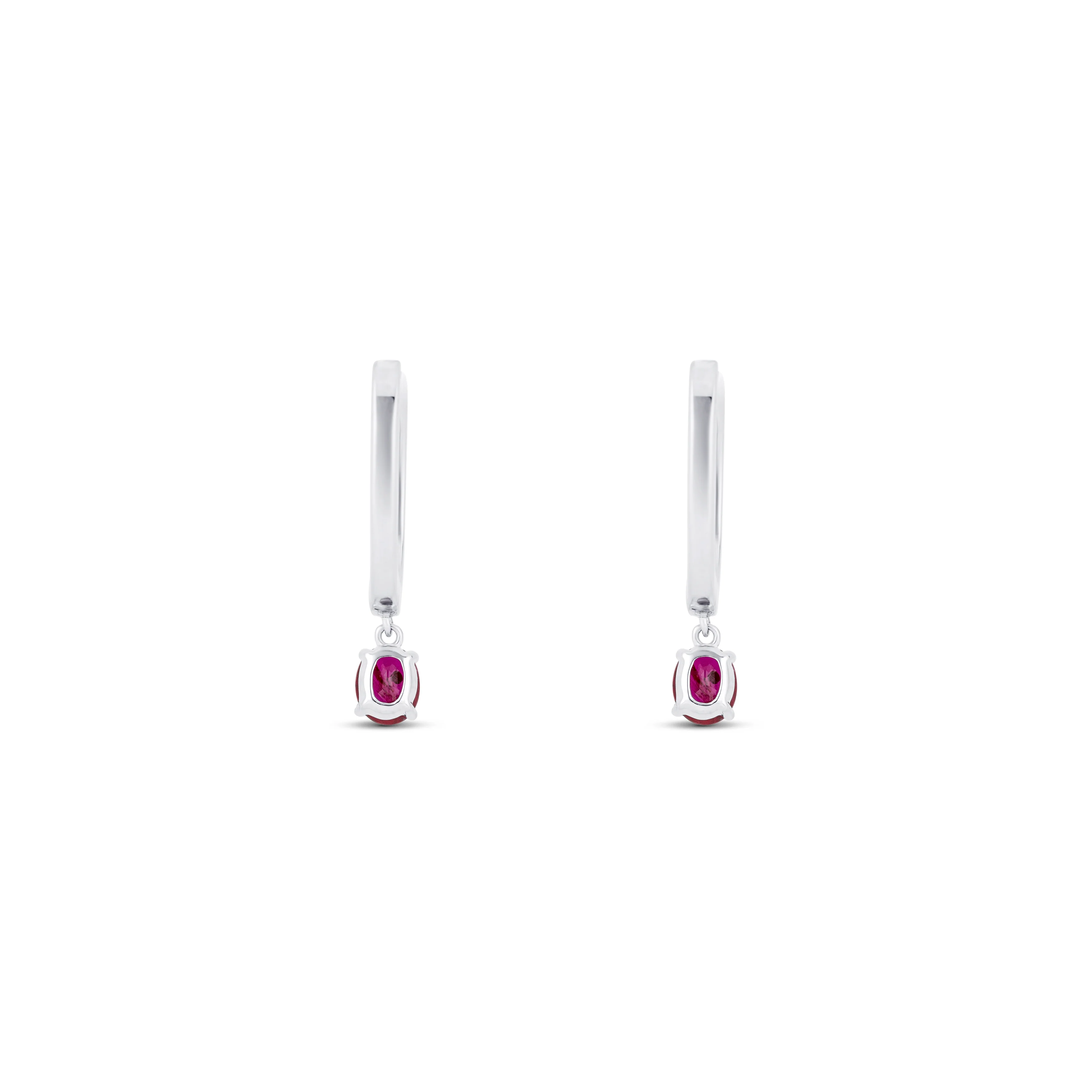 14K White Gold Ruby & Round Diamond Huggie Earrings - Image 4