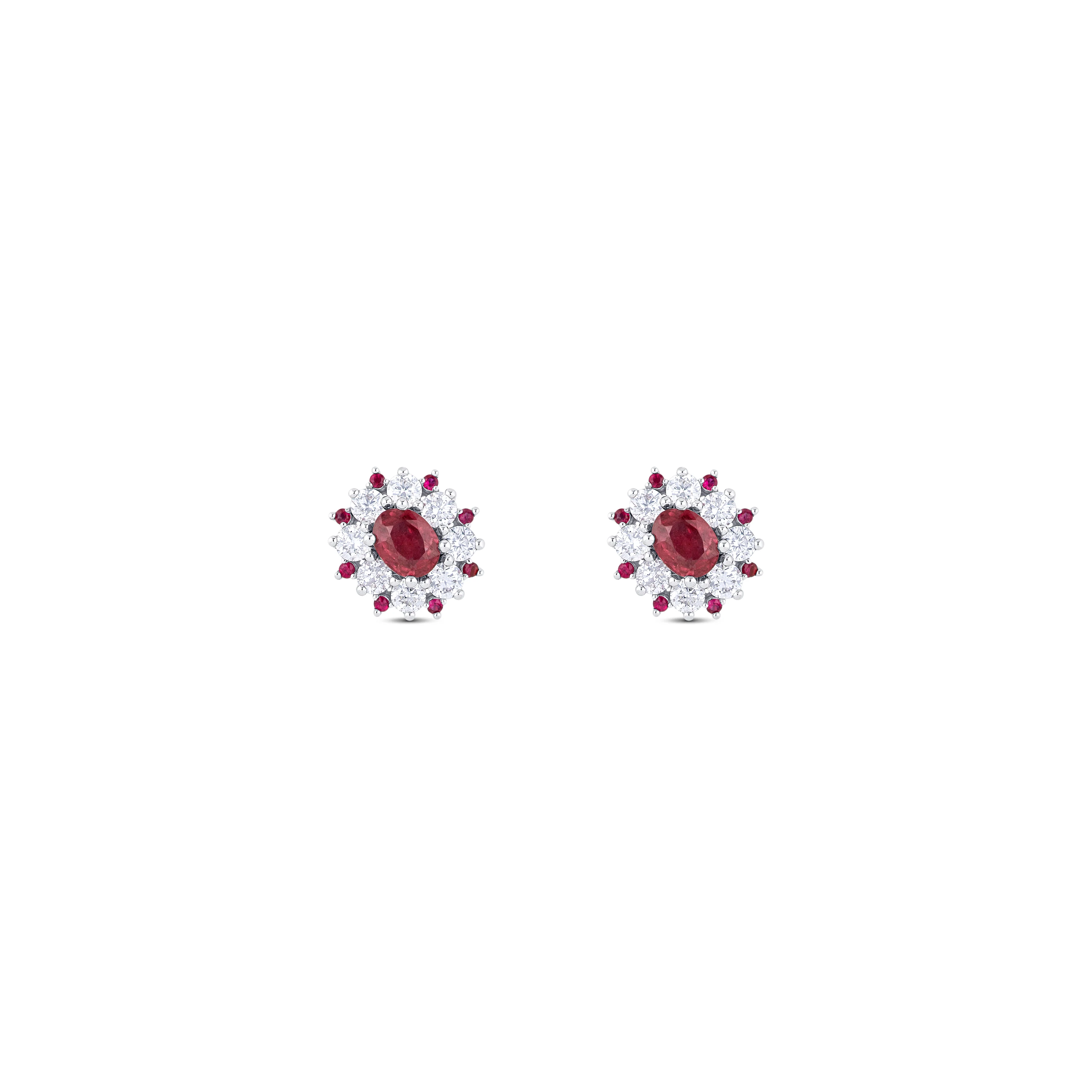 14K White Gold Ruby & Round Diamond Starburst Earrings