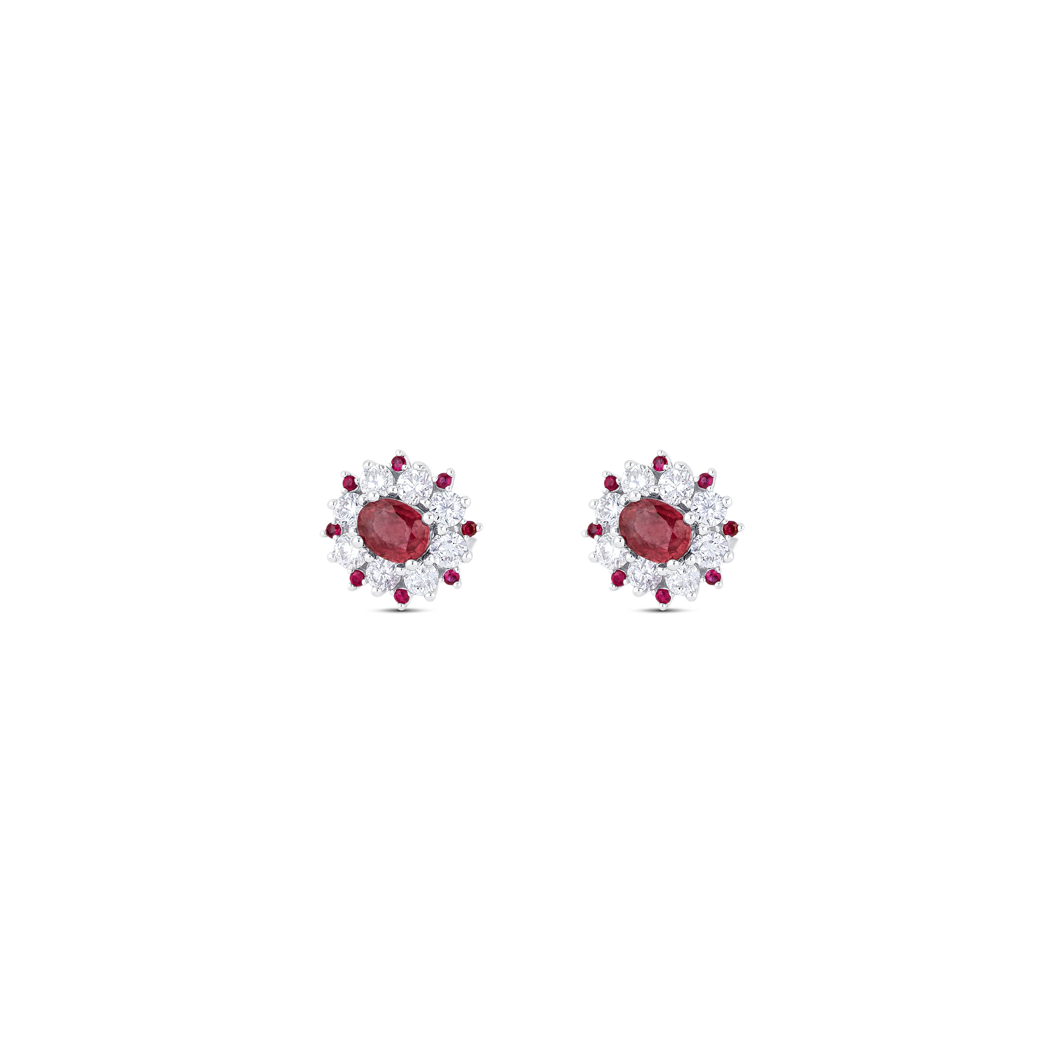 14K White Gold Ruby & Round Diamond Starburst Earrings - Image 2