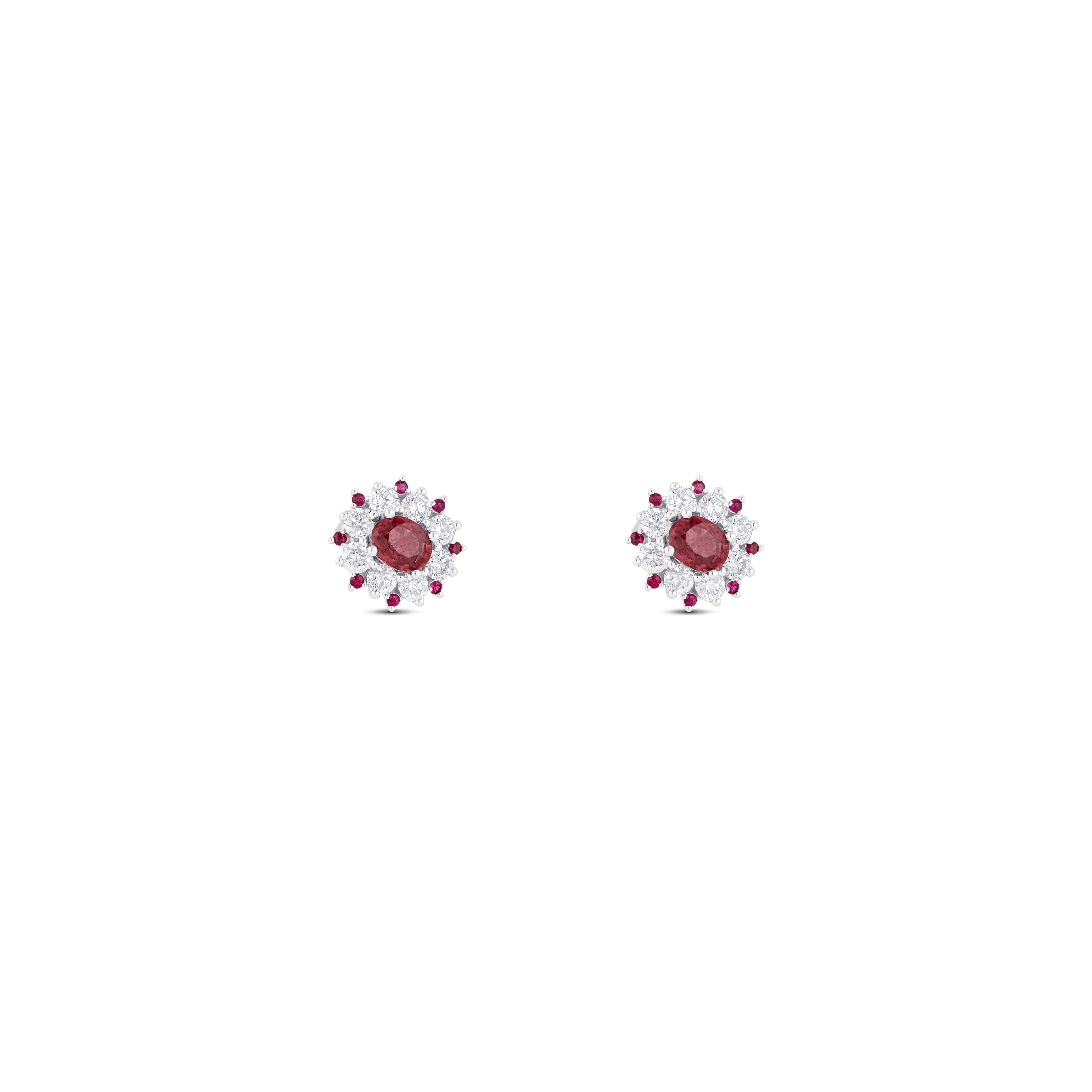 14K White Gold Ruby & Round Diamond Starburst Earrings - Image 3