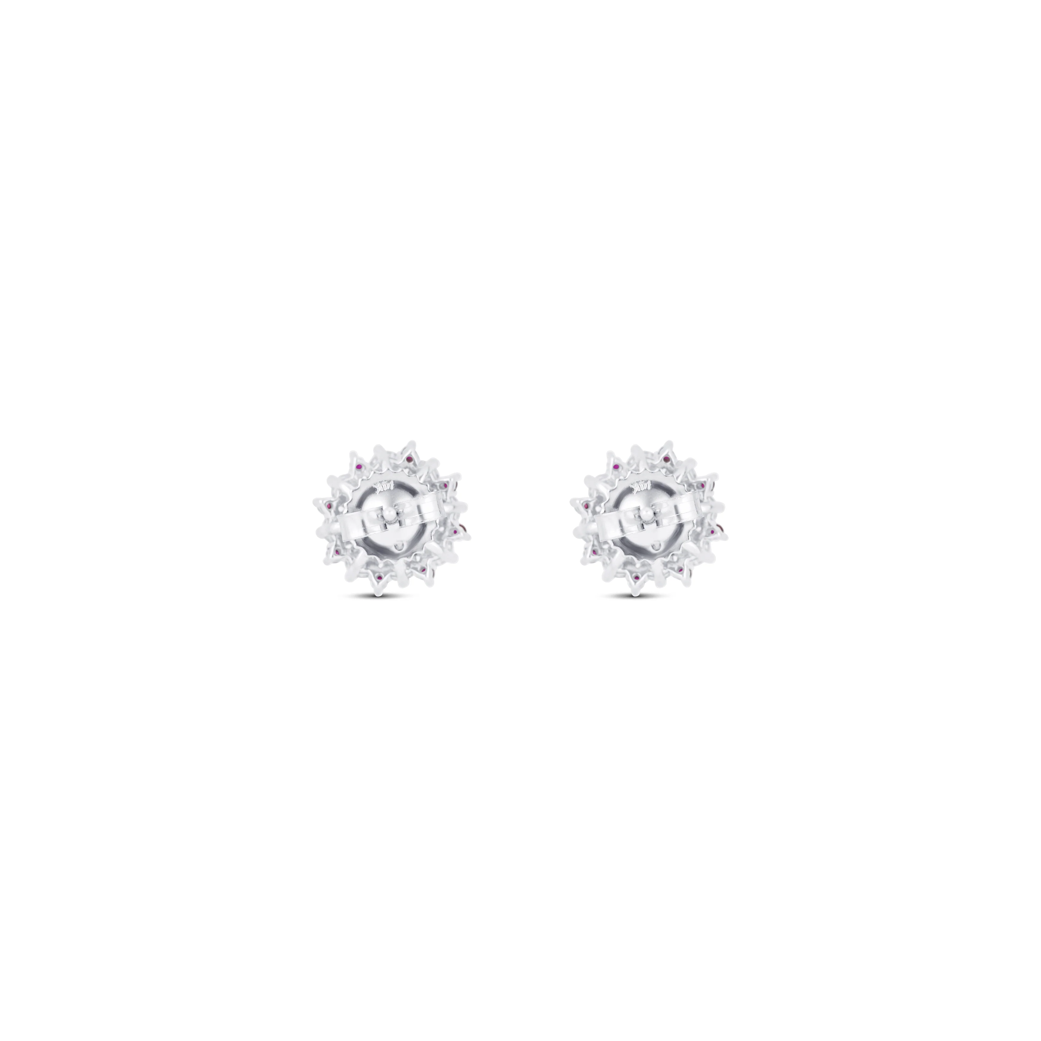 14K White Gold Ruby & Round Diamond Starburst Earrings - Image 4