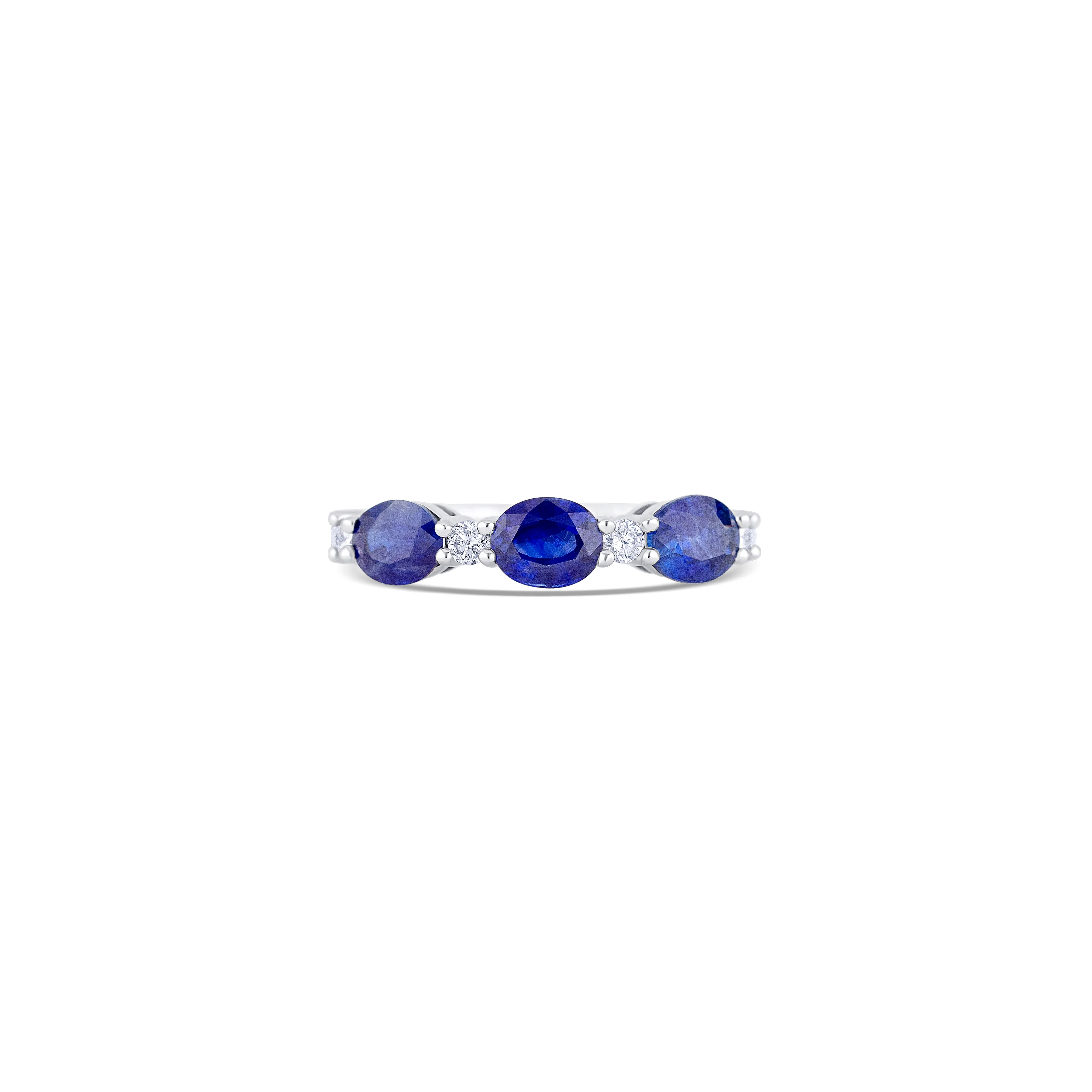 14K White Gold Sapphire & Round Diamond Band
