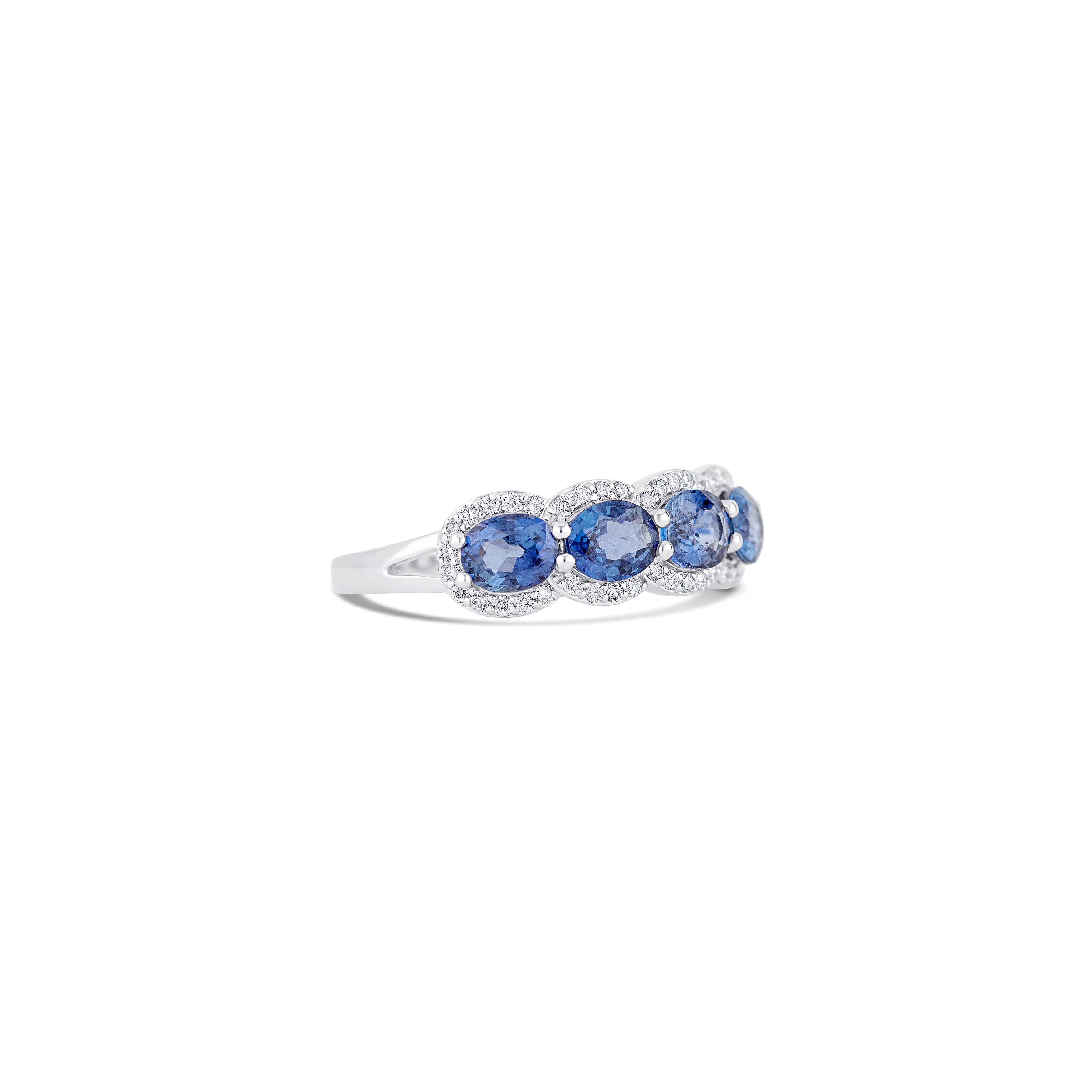 14K White Gold Sapphire & Round Diamond Band - Image 3