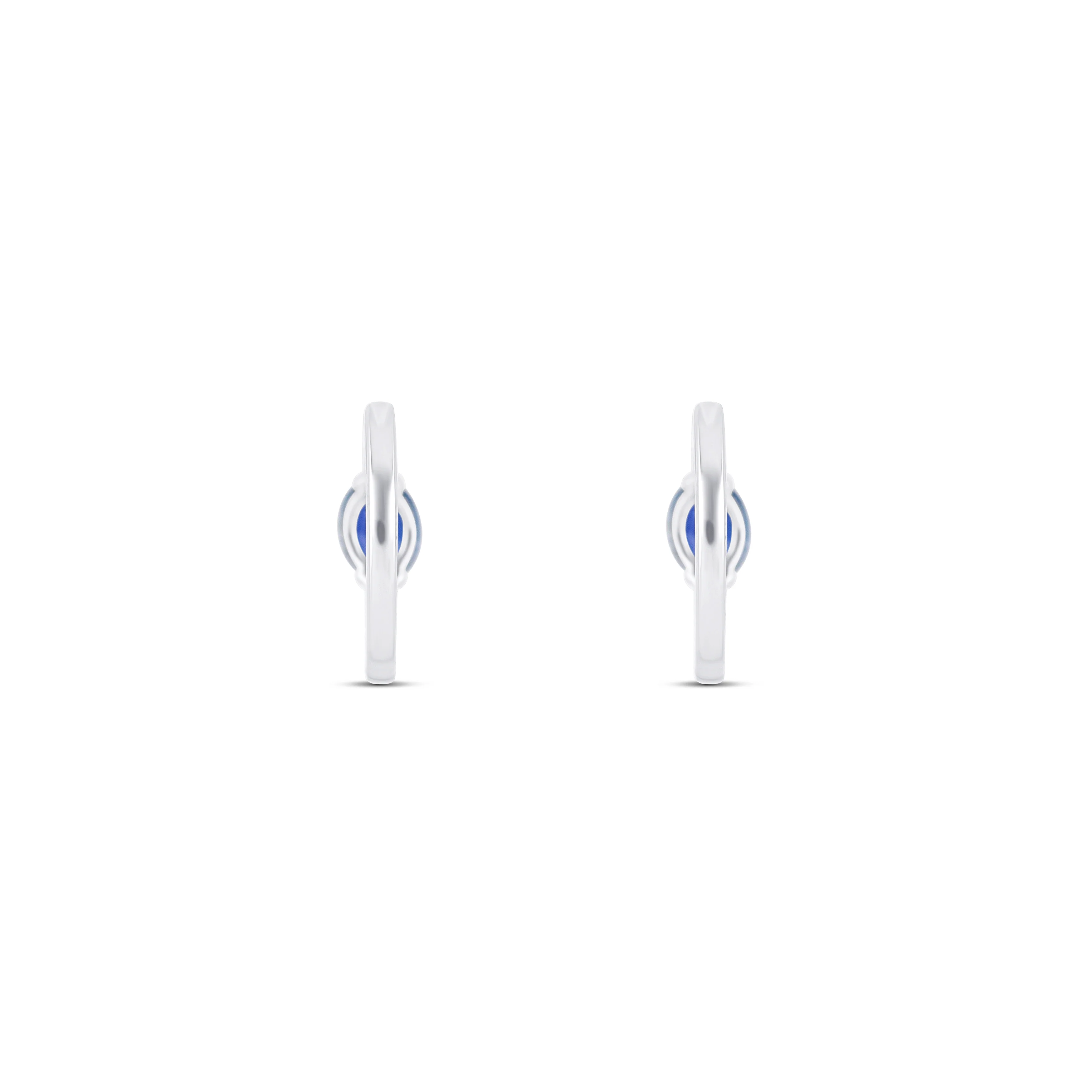 14K White Gold Sapphire & Round Diamond Hoop Earrings - Image 4