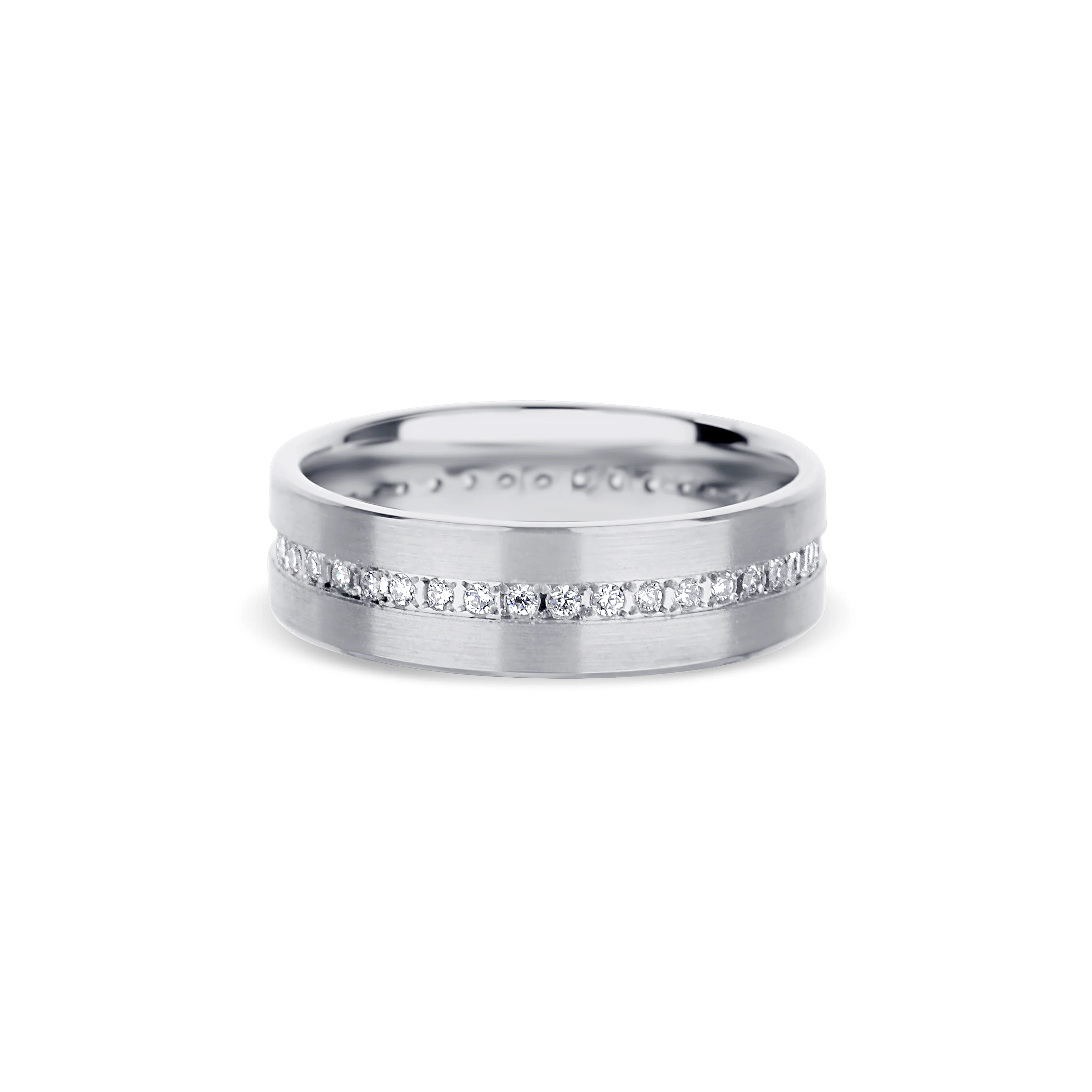 14K White Gold Satin Finish Rolled Edge Diamond Wedding Band 0.40 ctw 6.5mm