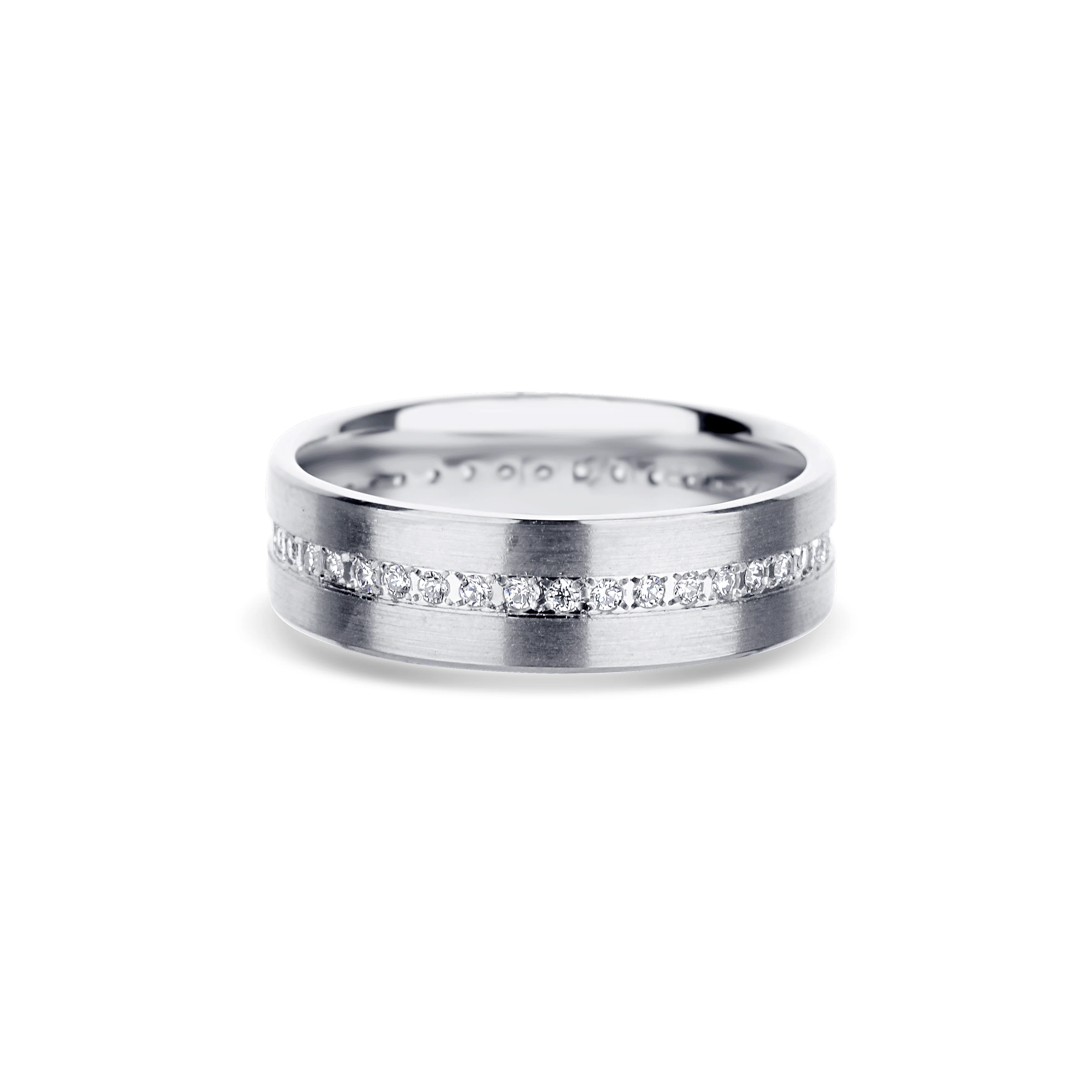 14K White Gold Satin Finish Rolled Edge Diamond Wedding Band 0.40 ctw 6.5mm - Image 2