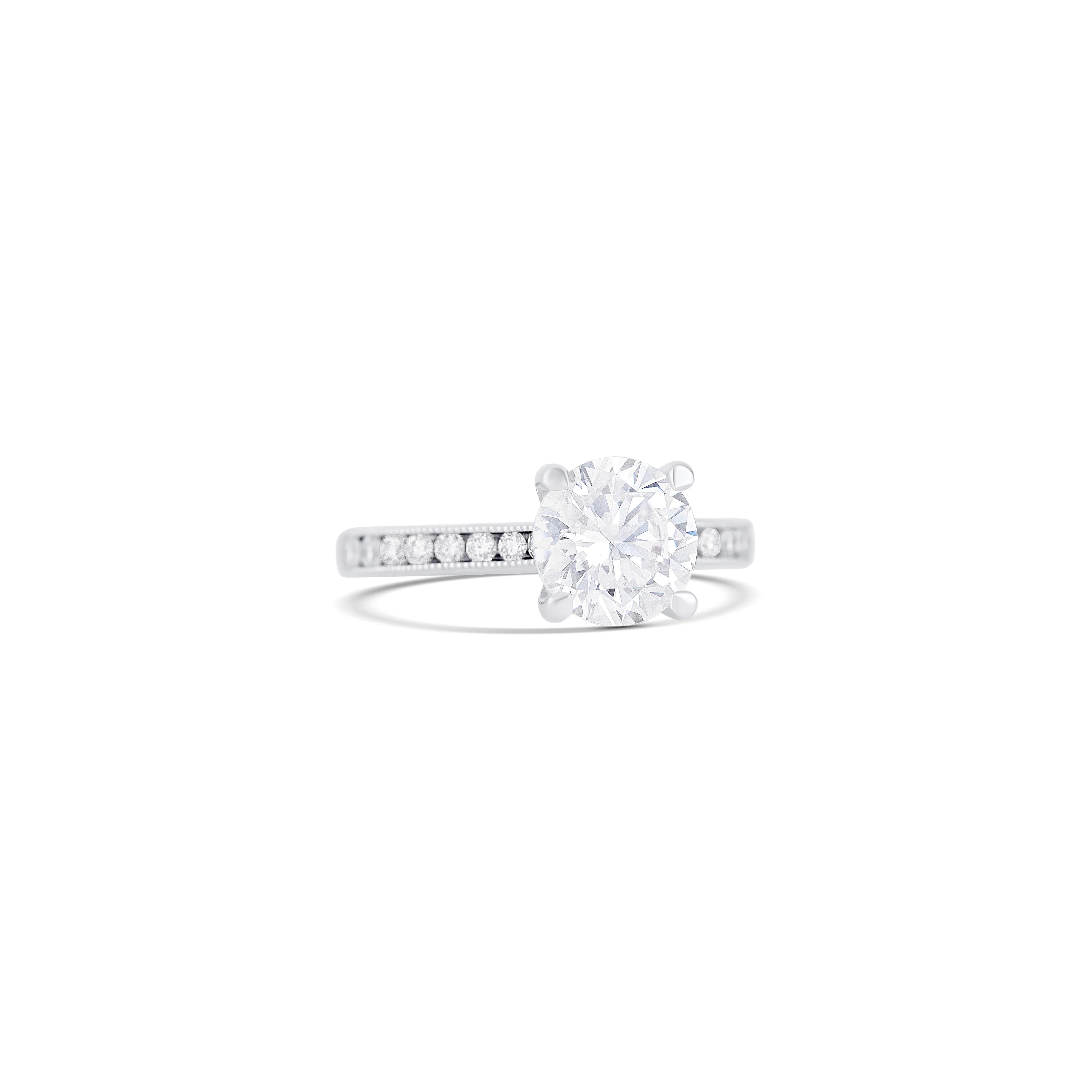 14K White Gold Single Row Channel Milgrain Engagement Ring Setting - Image 3