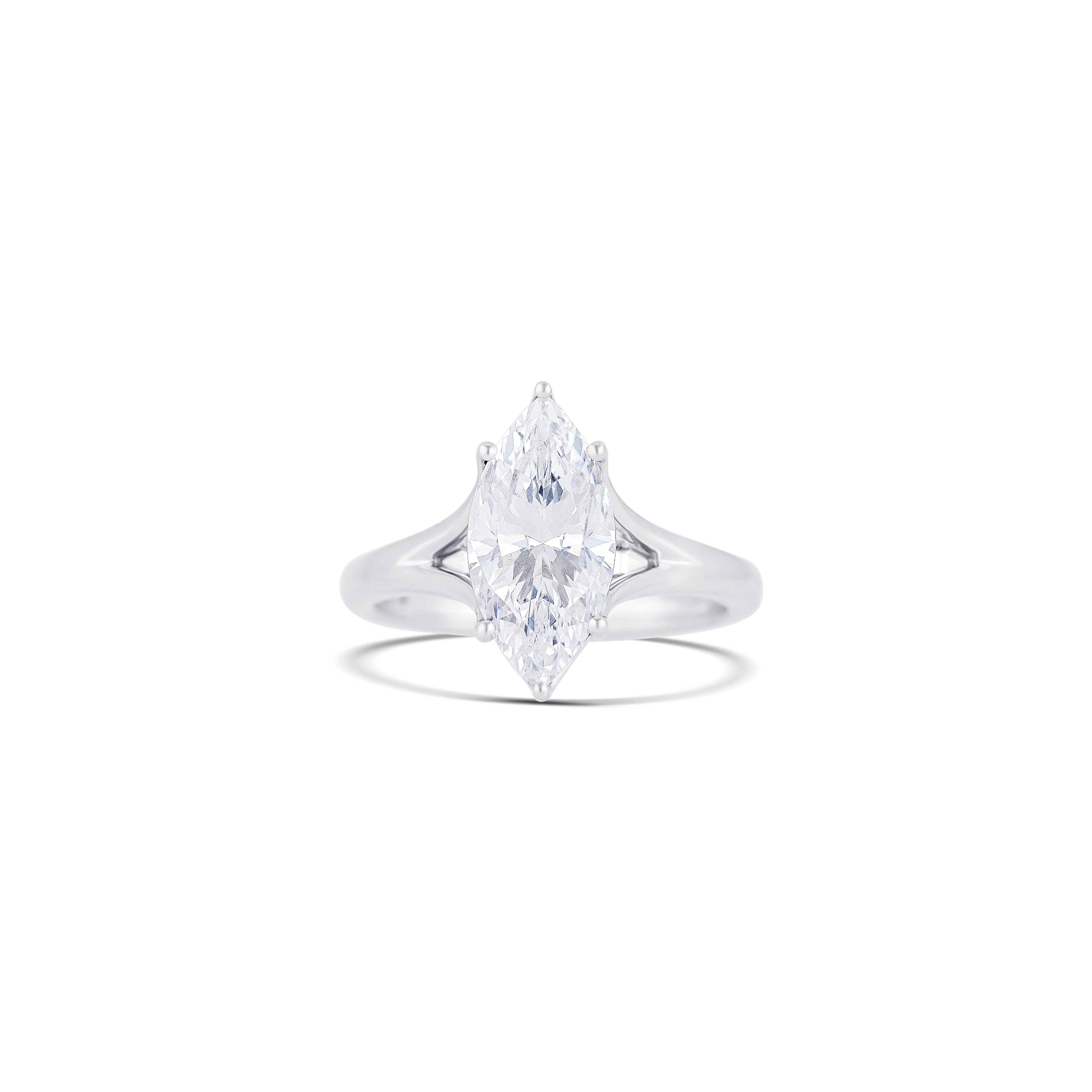 14K White Gold Solitaire Engagement Ring Setting with Marquise Accents