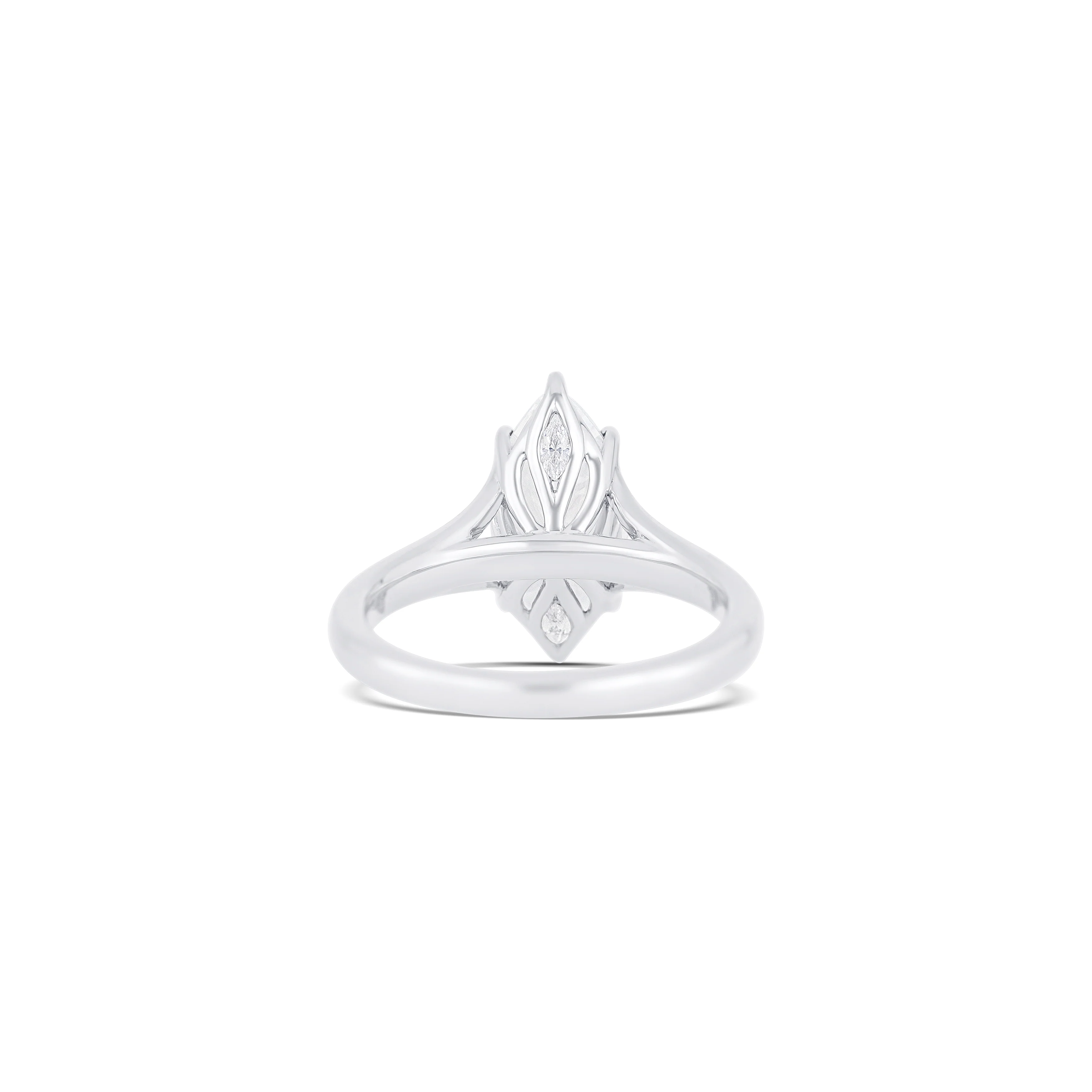 14K White Gold Solitaire Engagement Ring Setting with Marquise Accents - Image 4