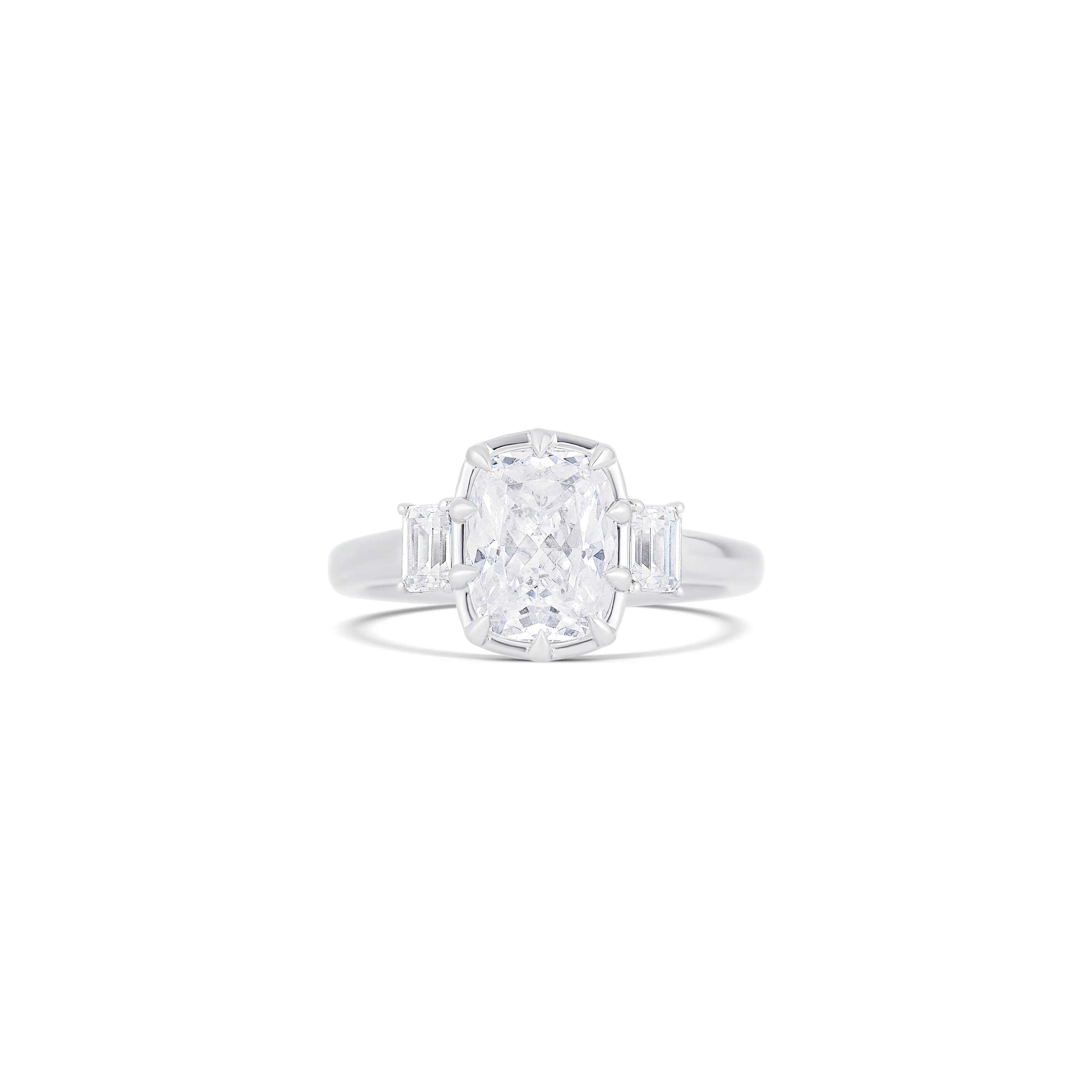 14K White Gold Three-Stone Diamond Engagement Ring Setting