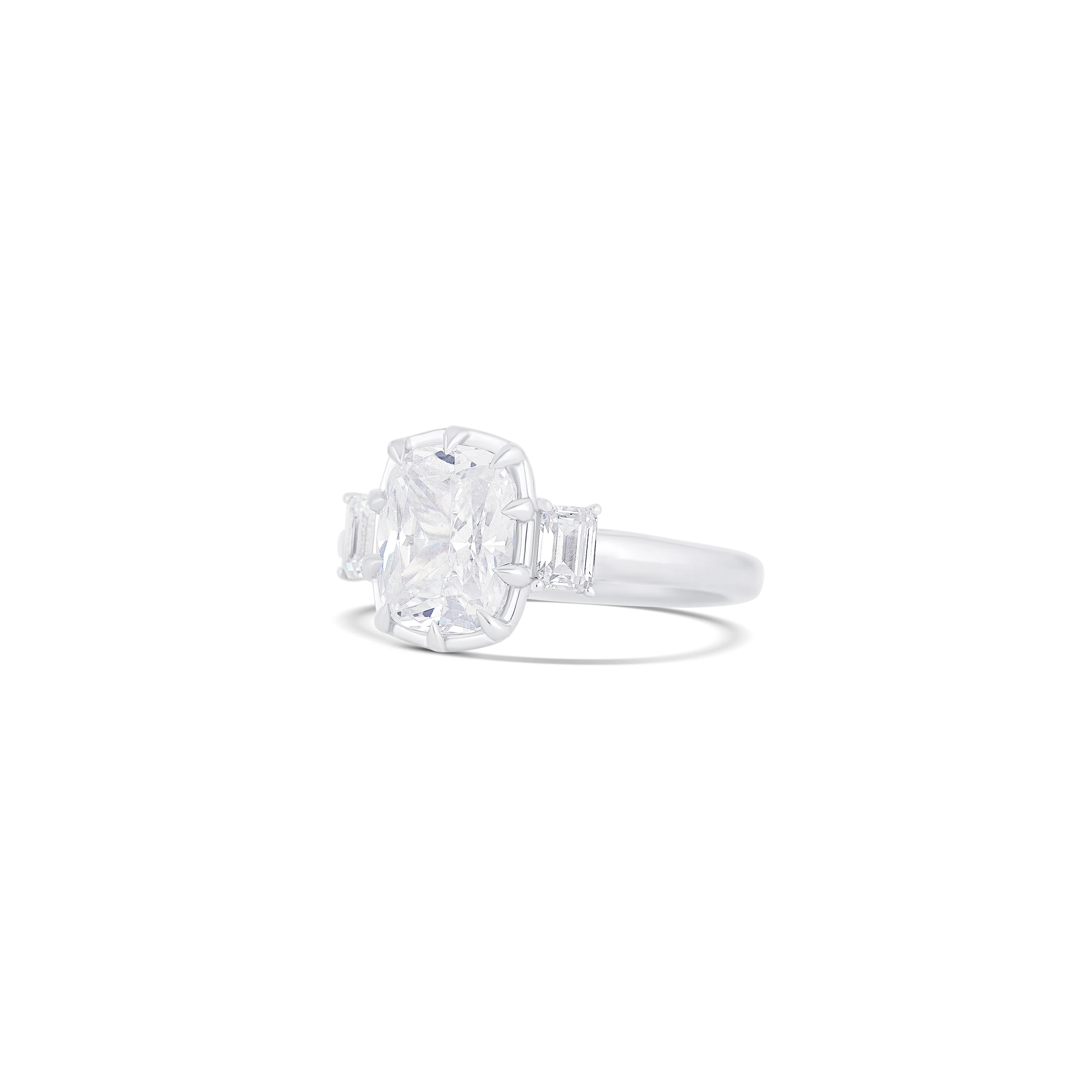 14K White Gold Three-Stone Diamond Engagement Ring Setting - Image 2