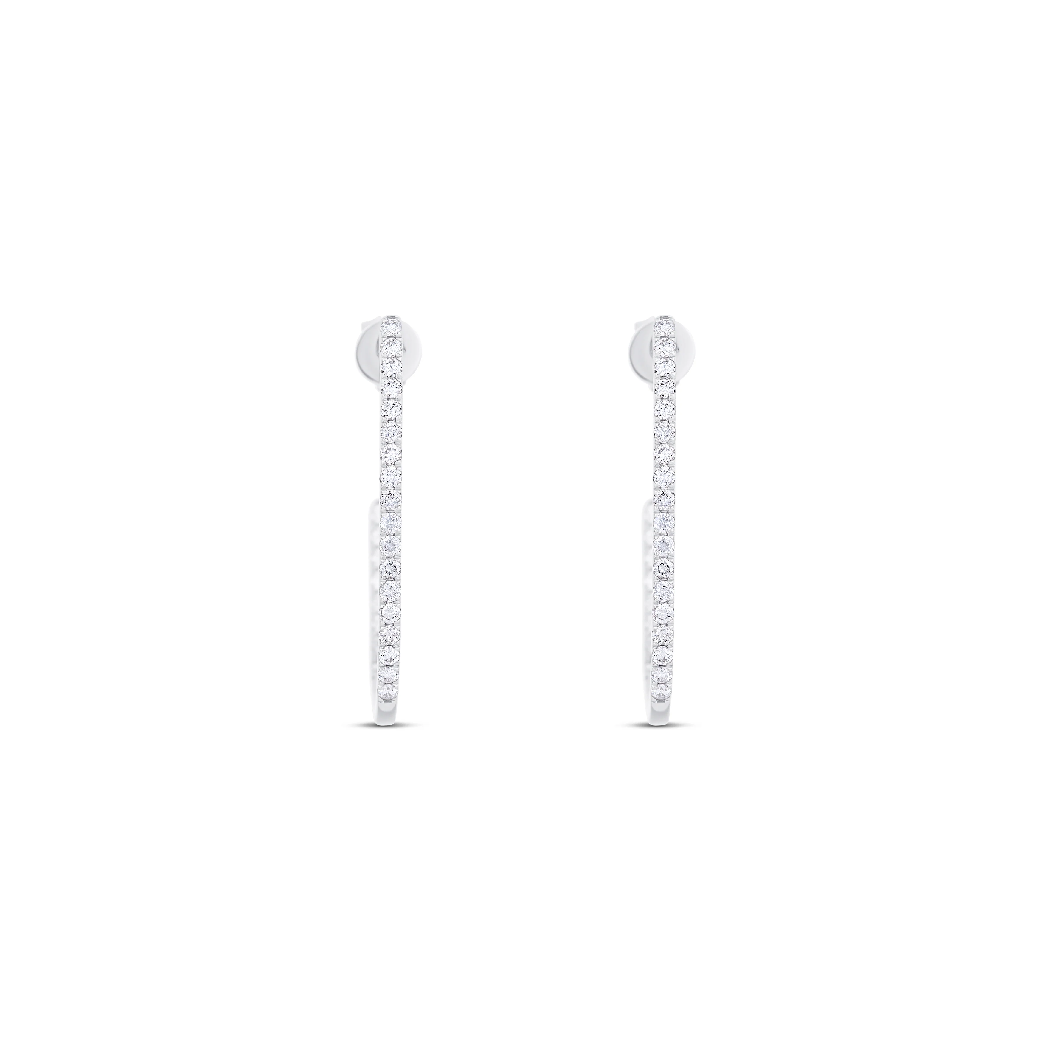 14K White Gold U-Shaped Inside-Out Round Diamond Half Hoop Earrings