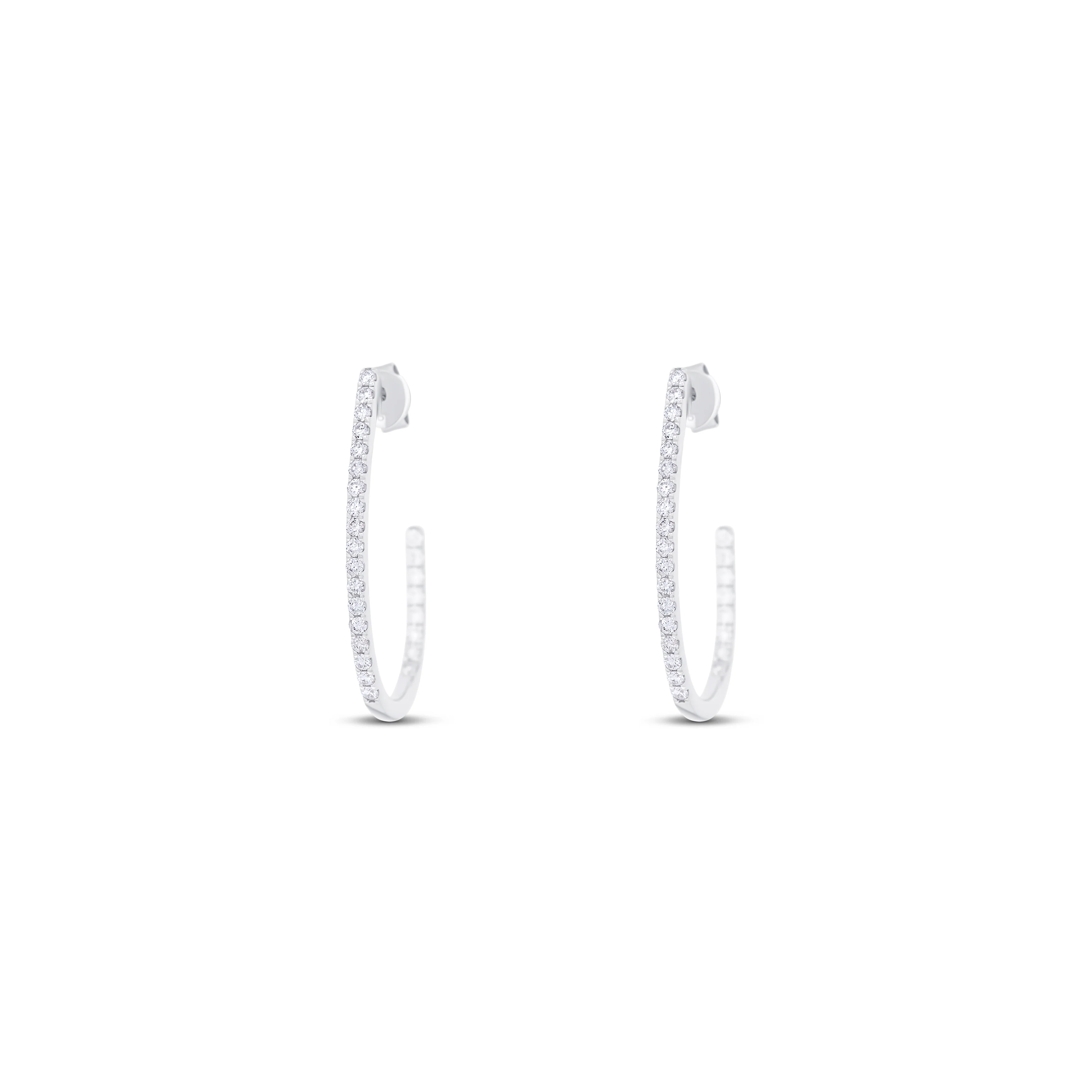 14K White Gold U-Shaped Inside-Out Round Diamond Half Hoop Earrings - Image 2