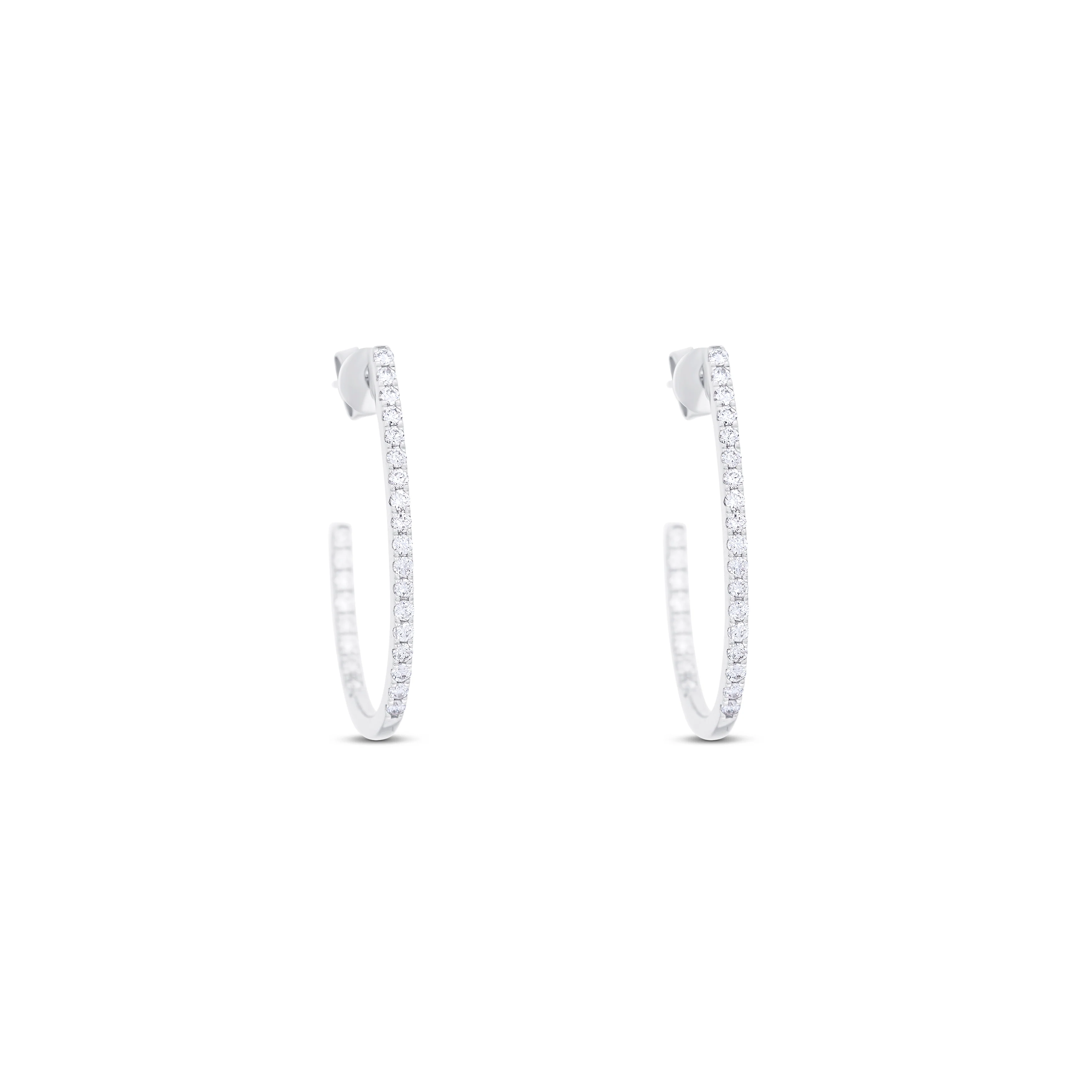 14K White Gold U-Shaped Inside-Out Round Diamond Half Hoop Earrings - Image 3